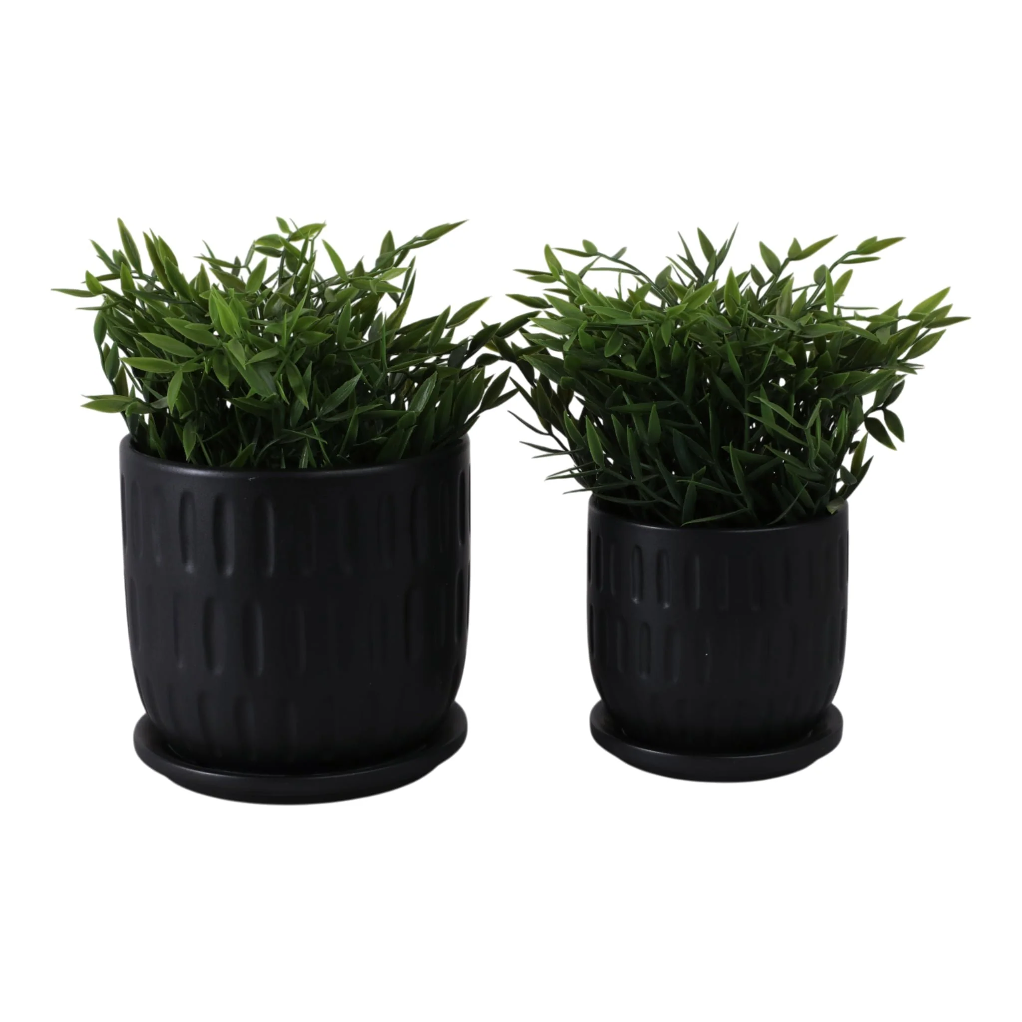 S/2 5/6" Textured Planter W/ Saucer, Matte Black - Image 2