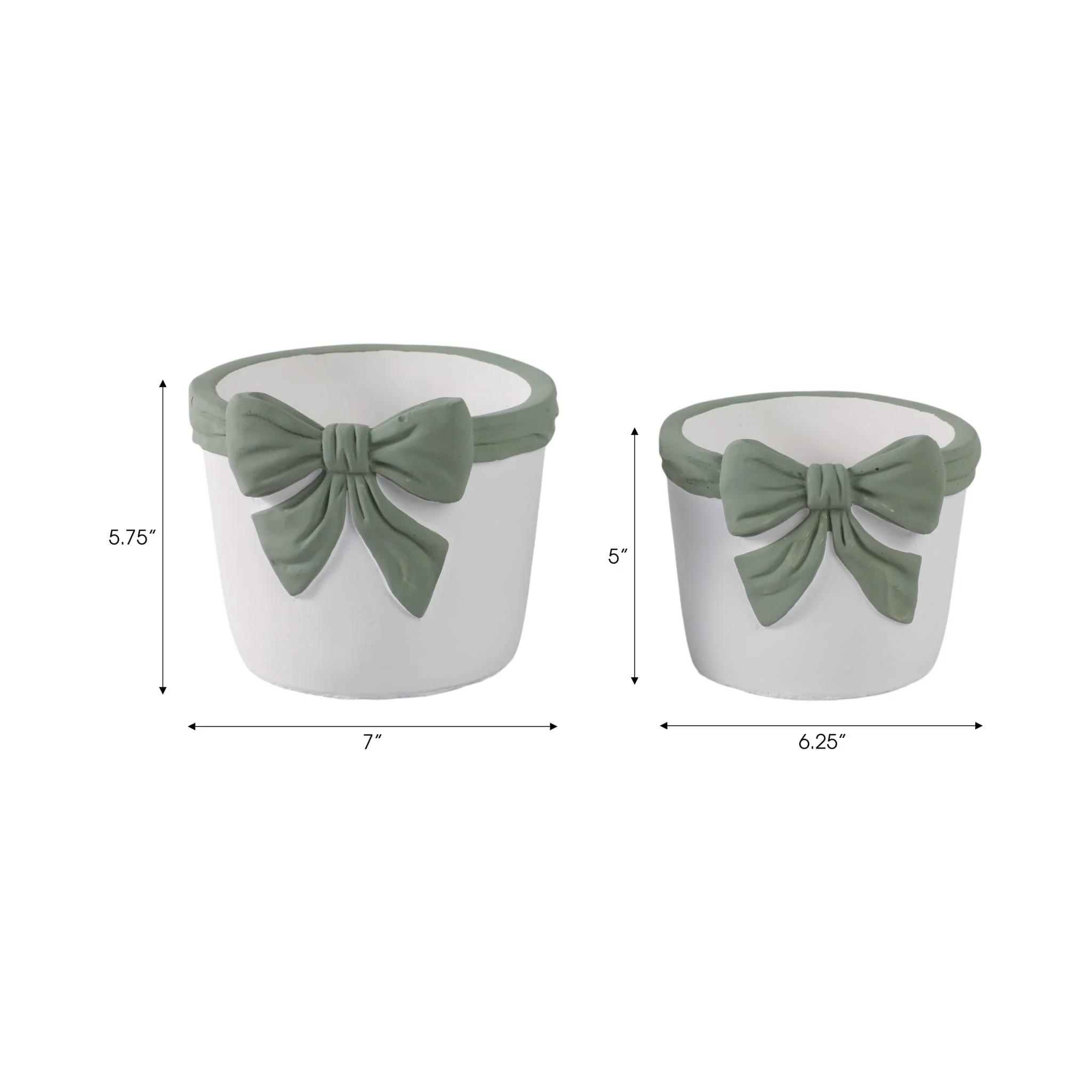 S/2 6/7" Big Bow Planters, White/green - Image 9
