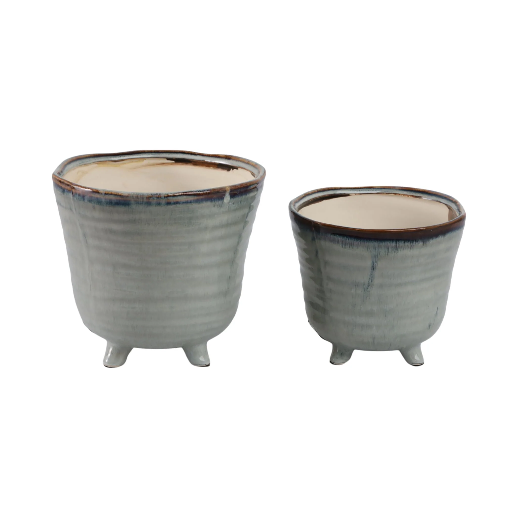 S/2 6/7" Organic Footed Planters, Blue