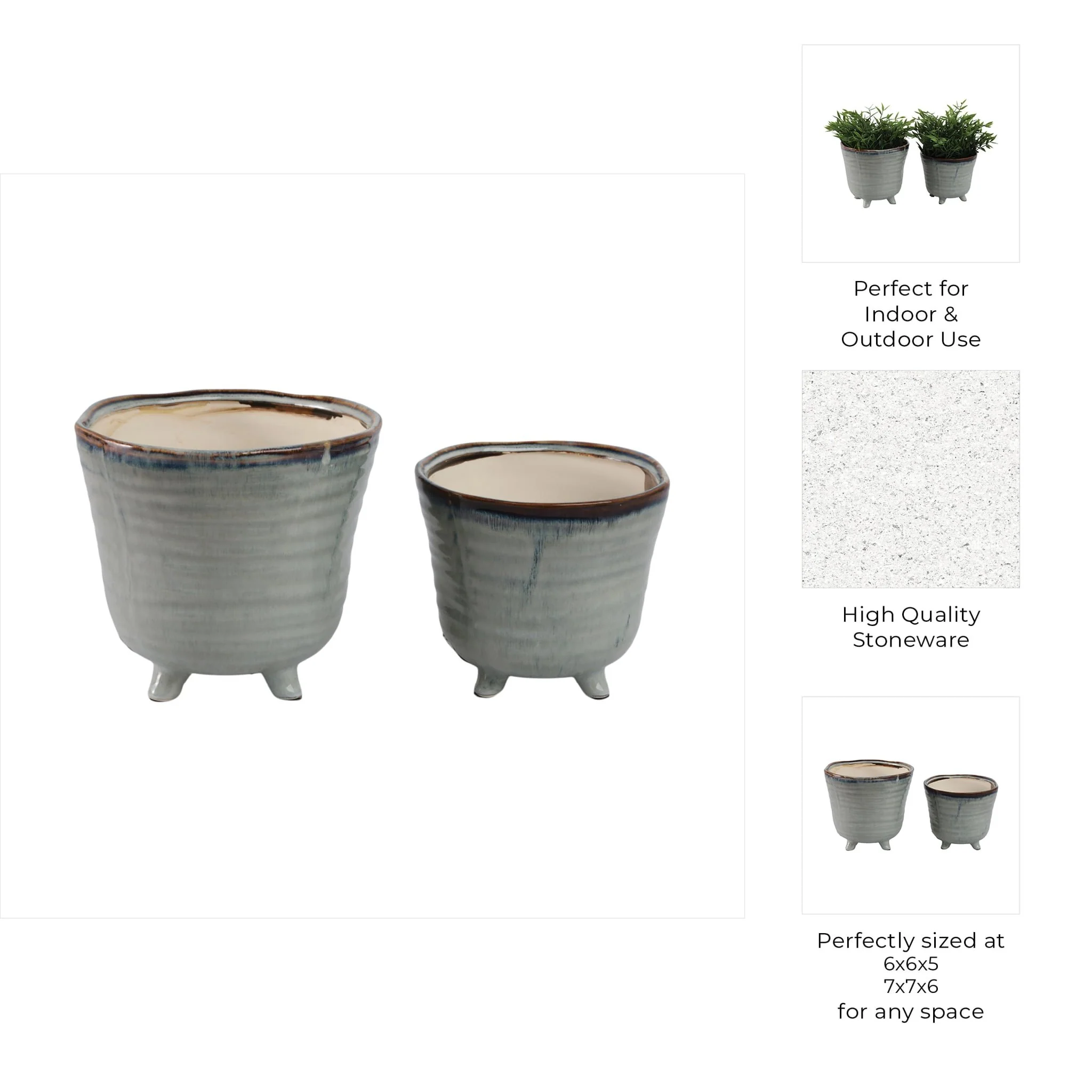 S/2 6/7" Organic Footed Planters, Blue - Image 8