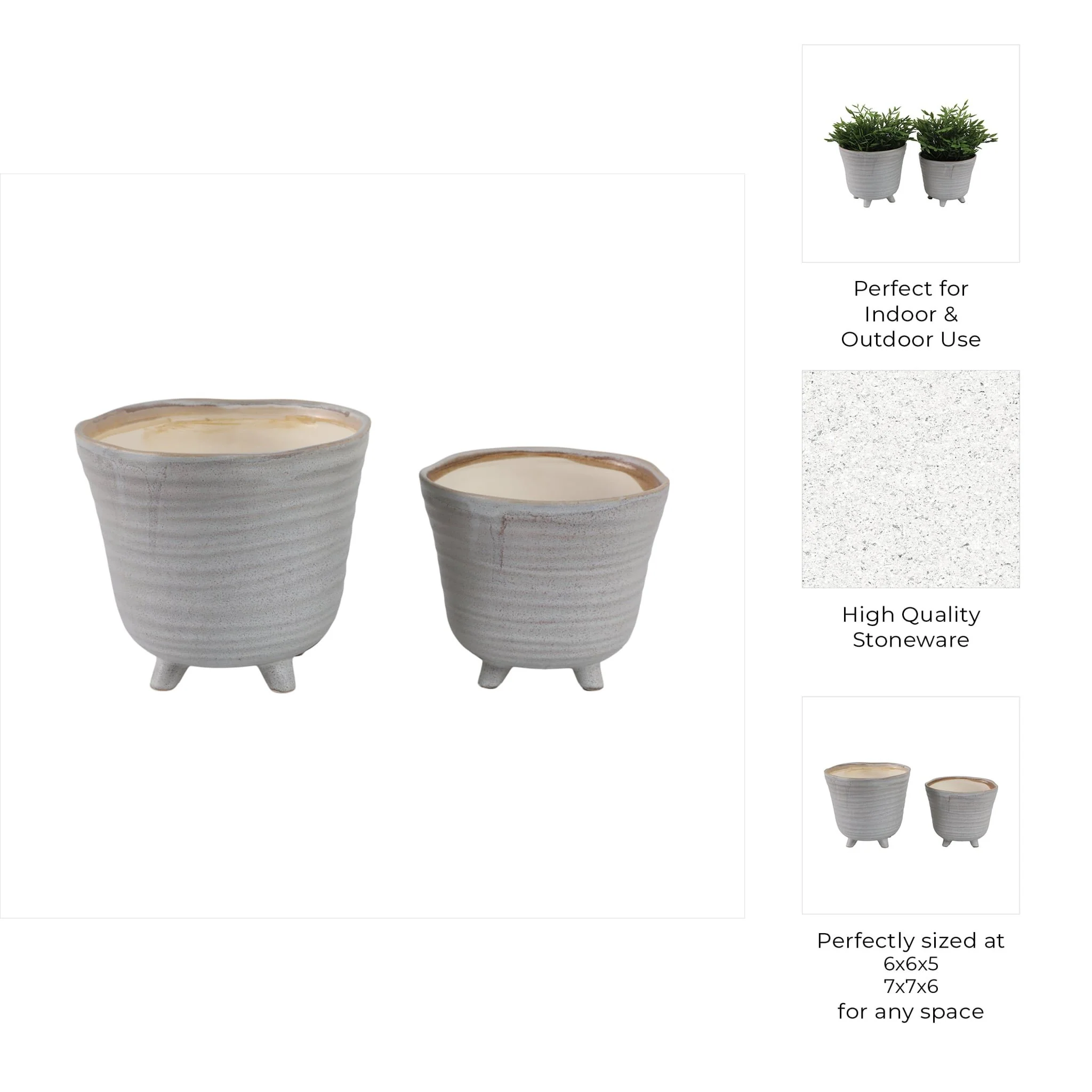 S/2 6/7" Organic Footed Planters, Ivory - Image 9
