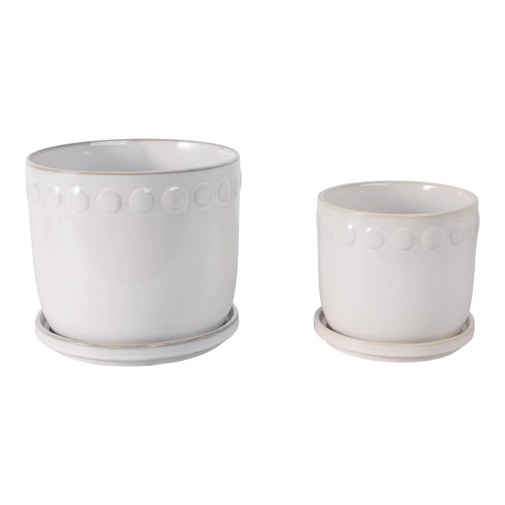 S/2 6/8" Bubble Trim Planter W/ Saucer, White