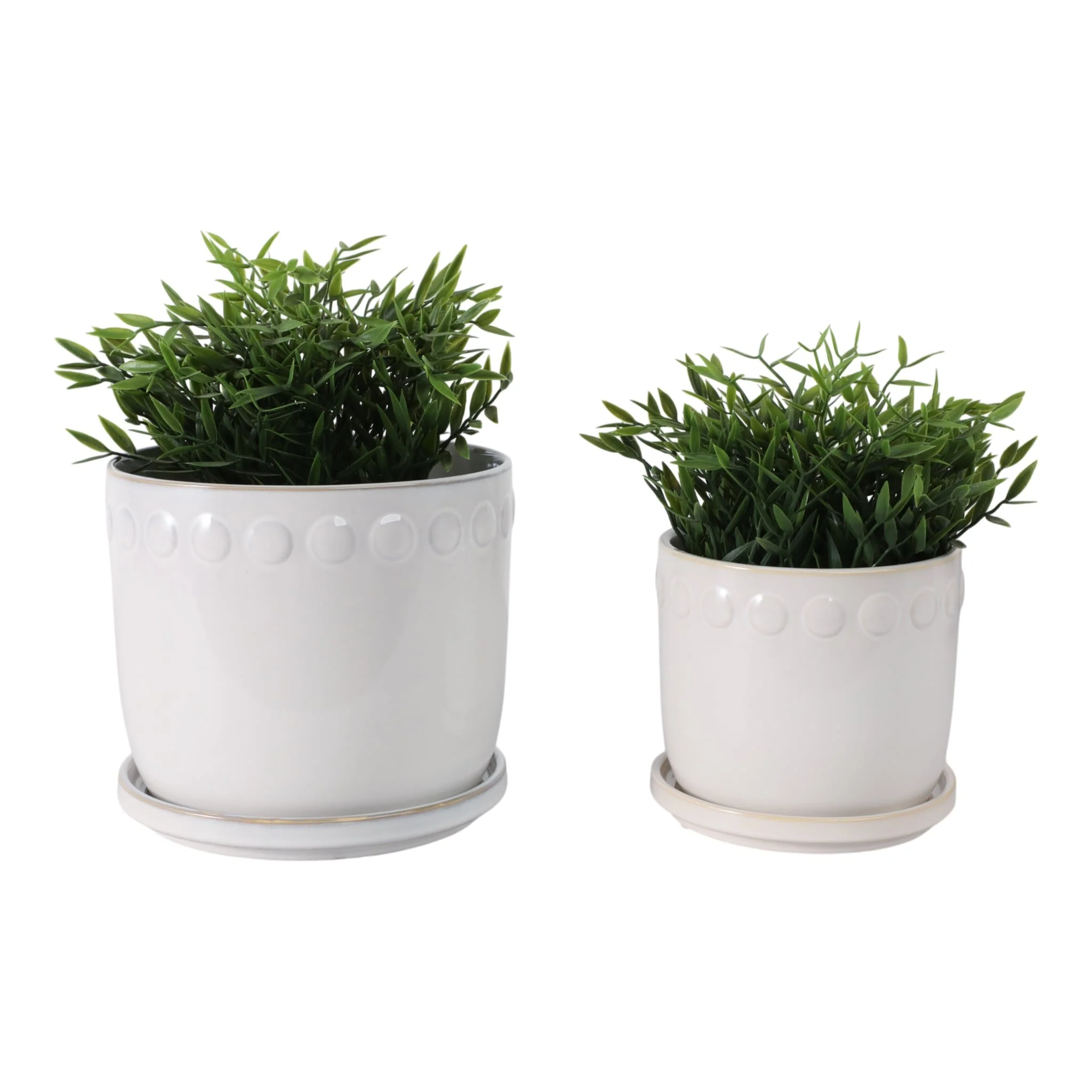S/2 6/8" Bubble Trim Planter W/ Saucer, White - Image 2