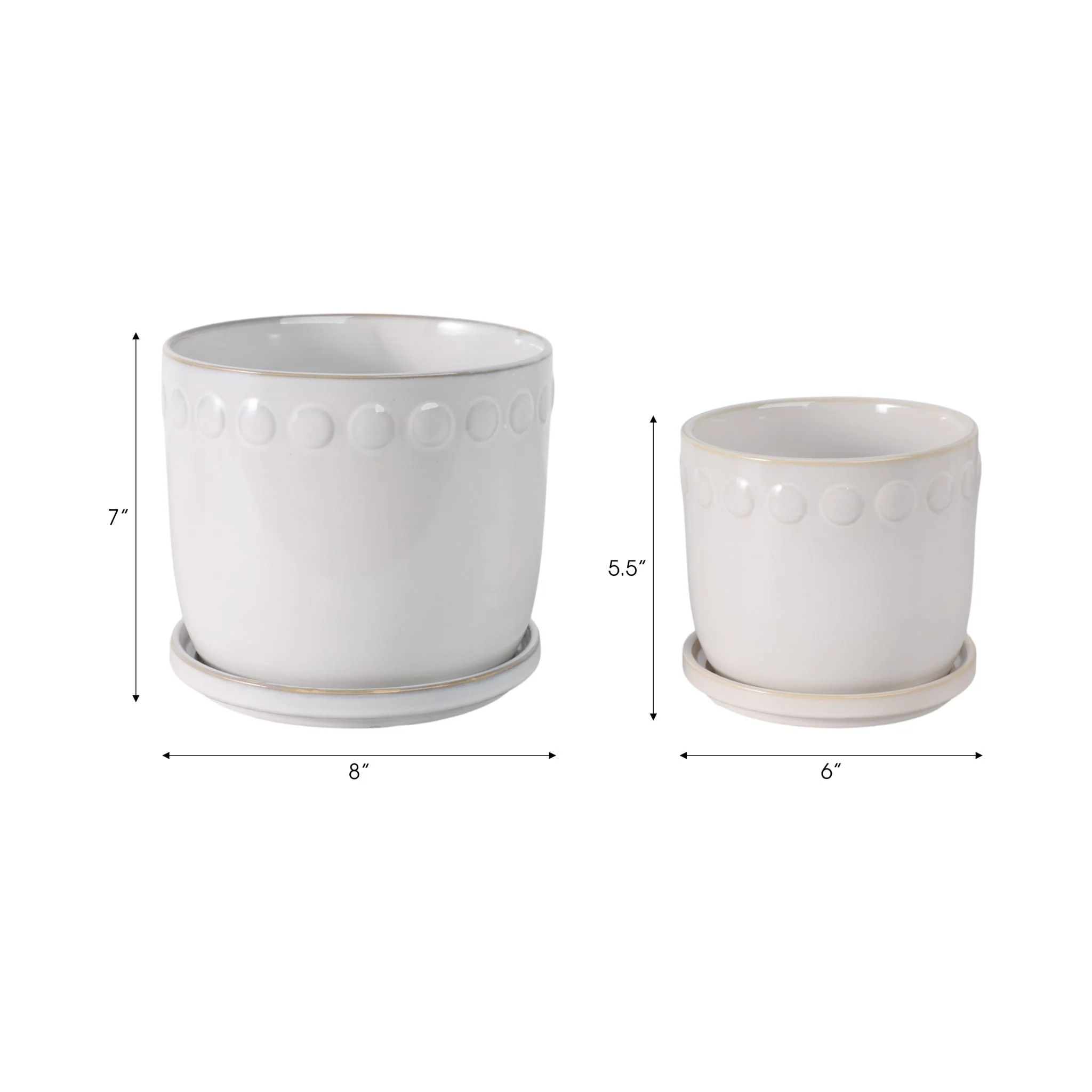 S/2 6/8" Bubble Trim Planter W/ Saucer, White - Image 8