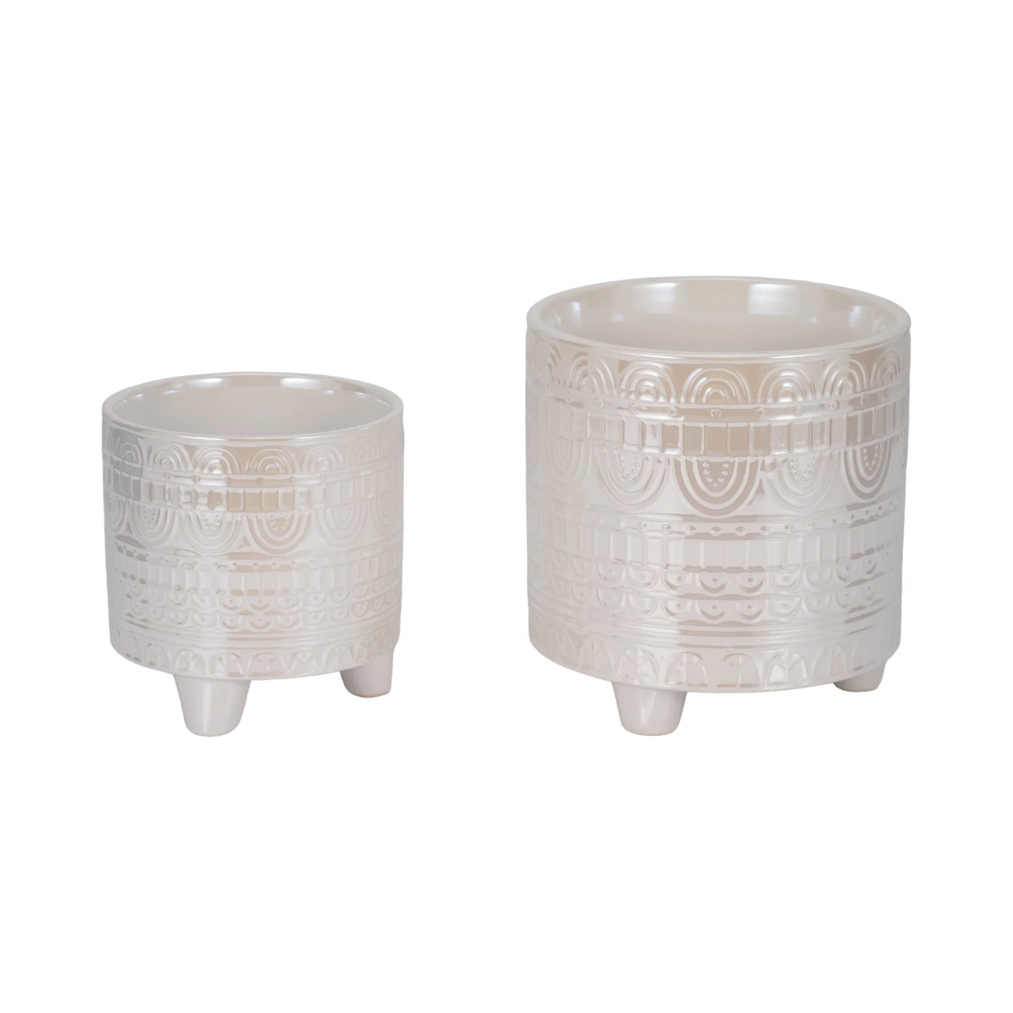 S/2 6/8" Iridescent Boheme Footed Planters, Ivory - Image 3