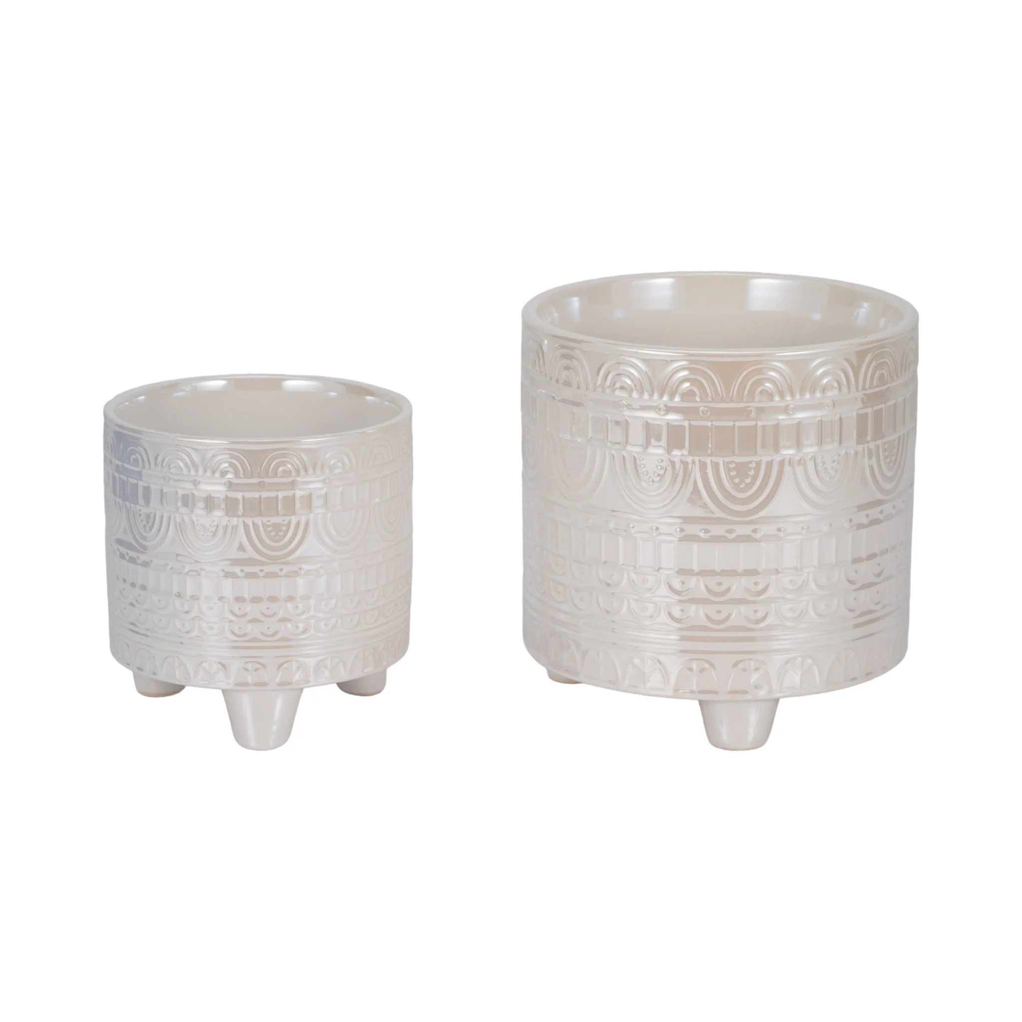S/2 6/8" Iridescent Boheme Footed Planters, Ivory - Image 4