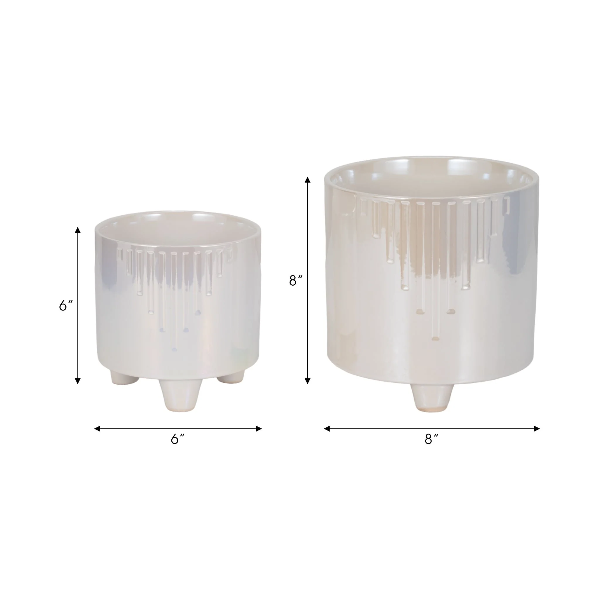 S/2 6/8" Iridescent Line Footed Planters, Ivory - Image 8