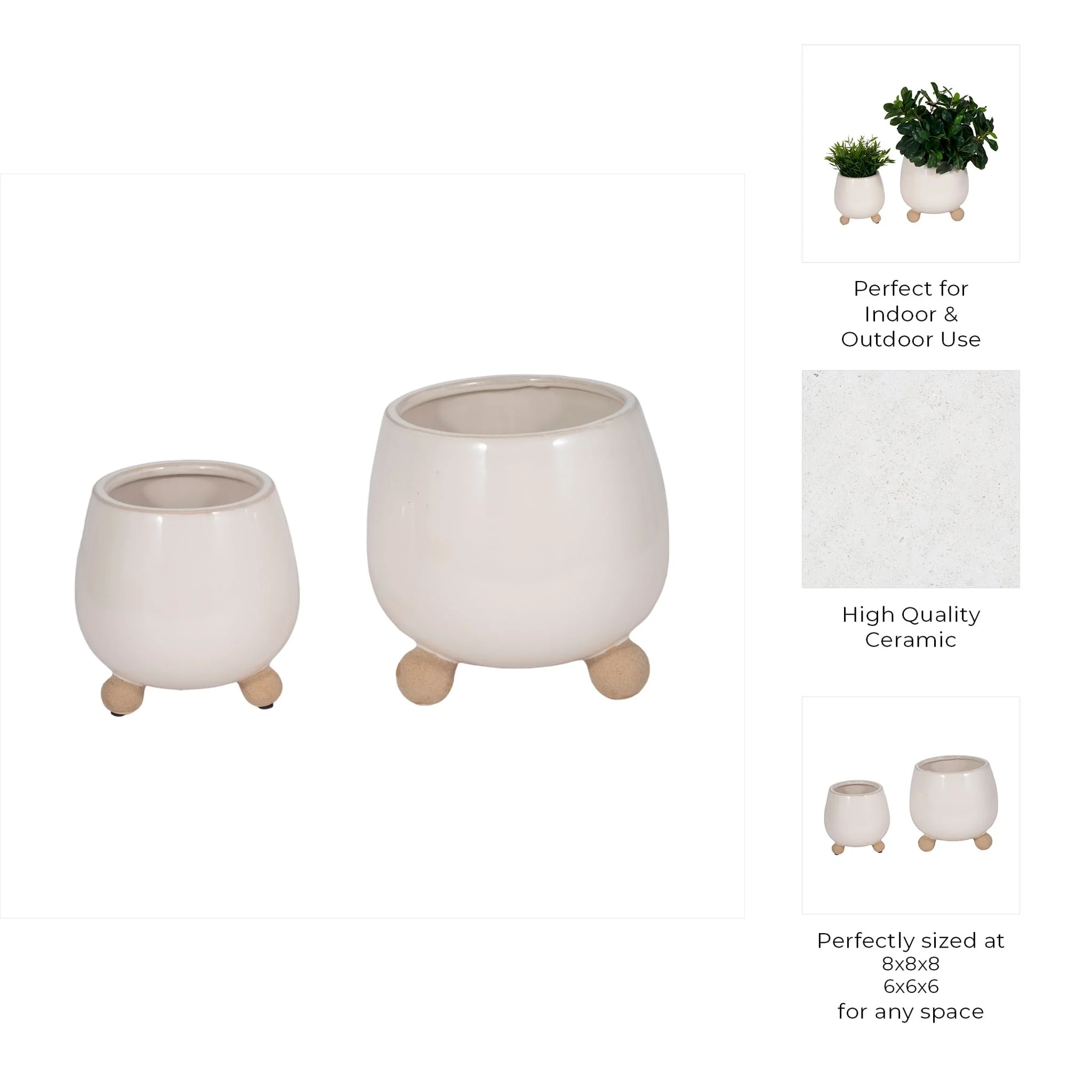 S/2 6/8" Knobby Feet Planters, Cream - Image 8