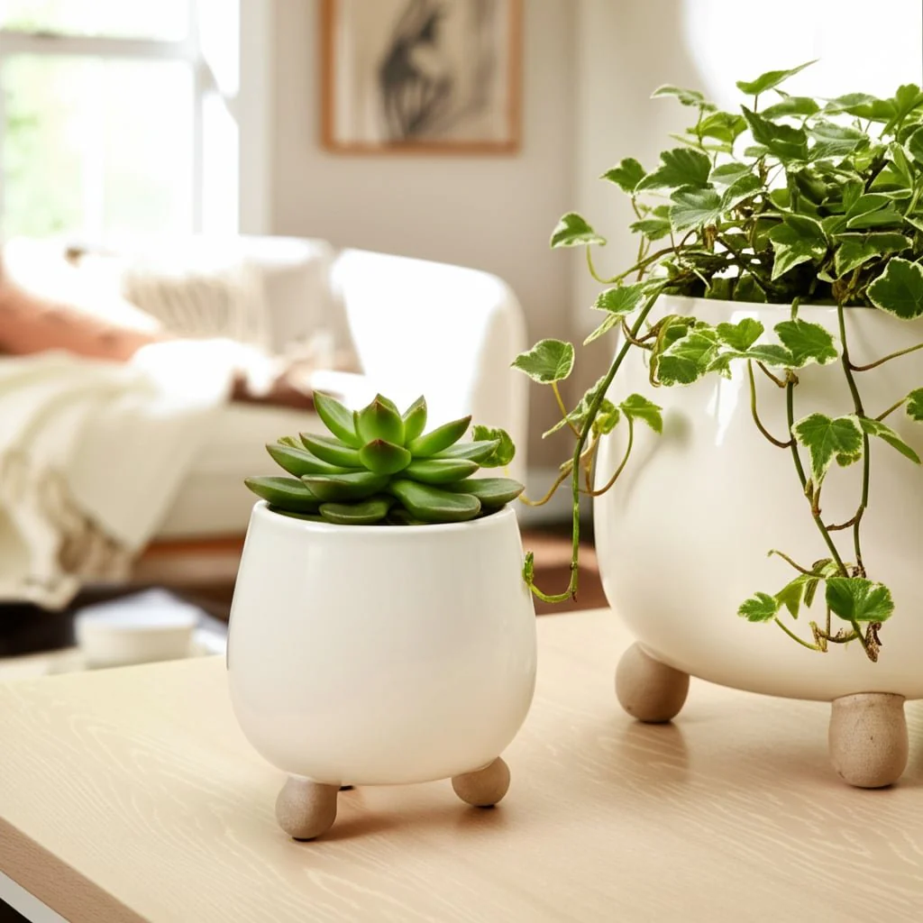 S/2 6/8" Knobby Feet Planters, Cream - Image 9