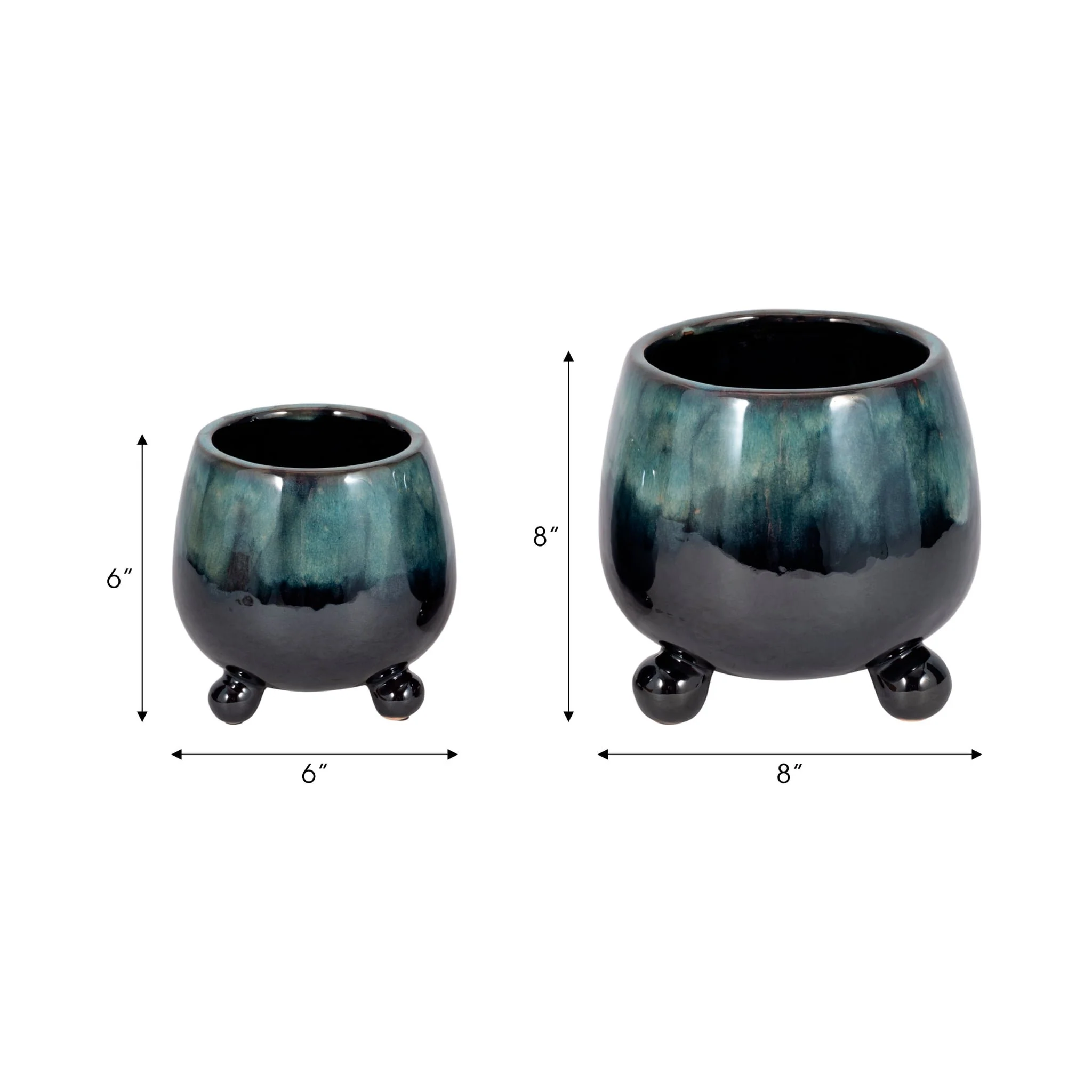S/2 6/8" Knobby Feet Reactive Finish Planters, Blu - Image 7