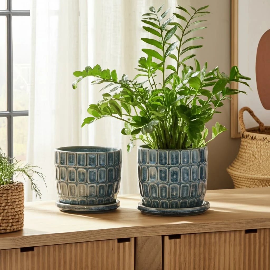 S/2 6/8" Squoval Design Saucer Planters, Blue - Image 10