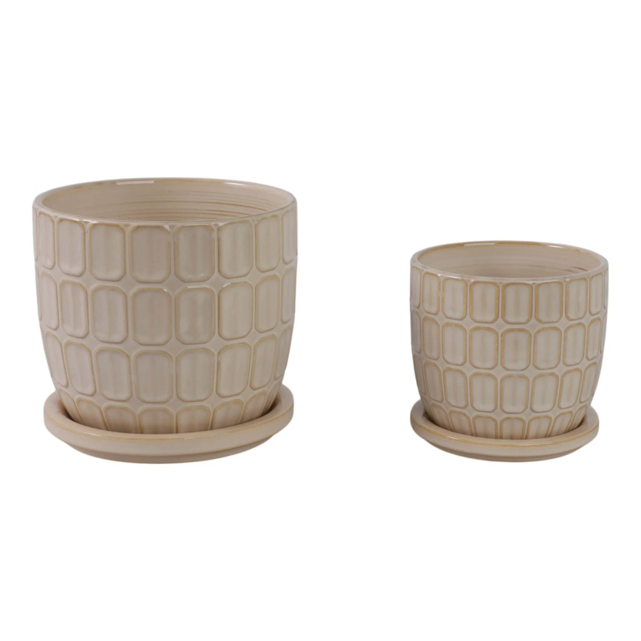 S/2 6/8" Squoval Design Saucer Planters, Ivory