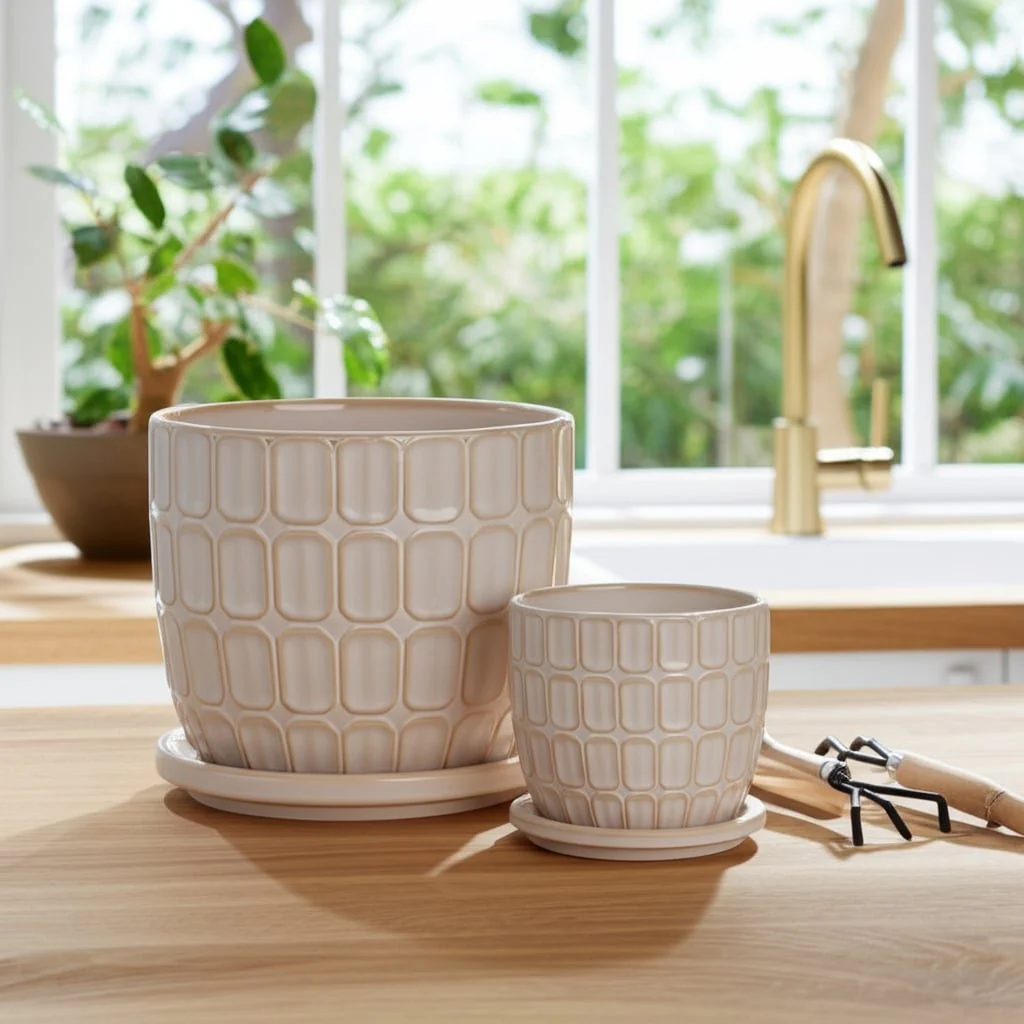 S/2 6/8" Squoval Design Saucer Planters, Ivory - Image 12
