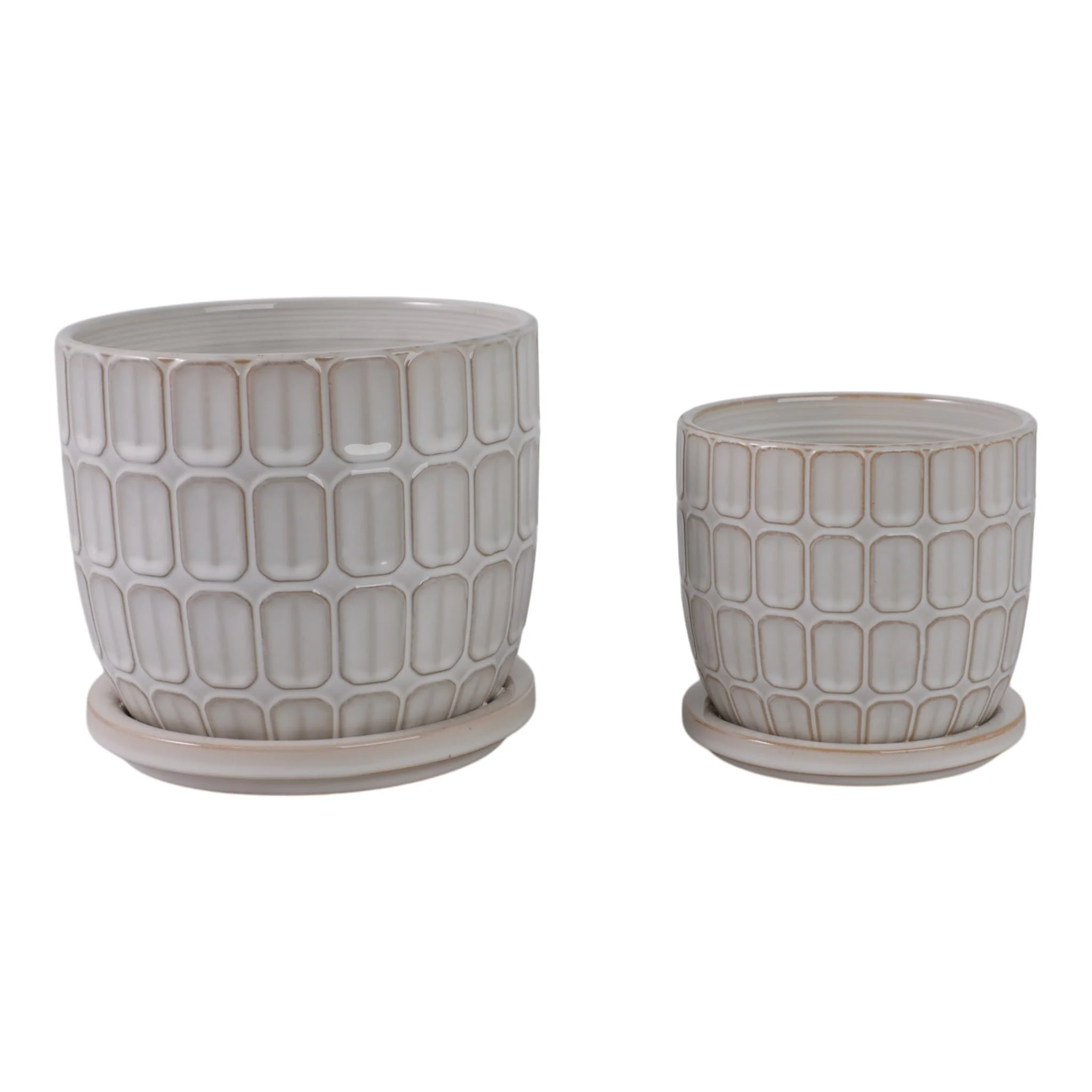 S/2 6/8" Squoval Design Saucer Planters, White