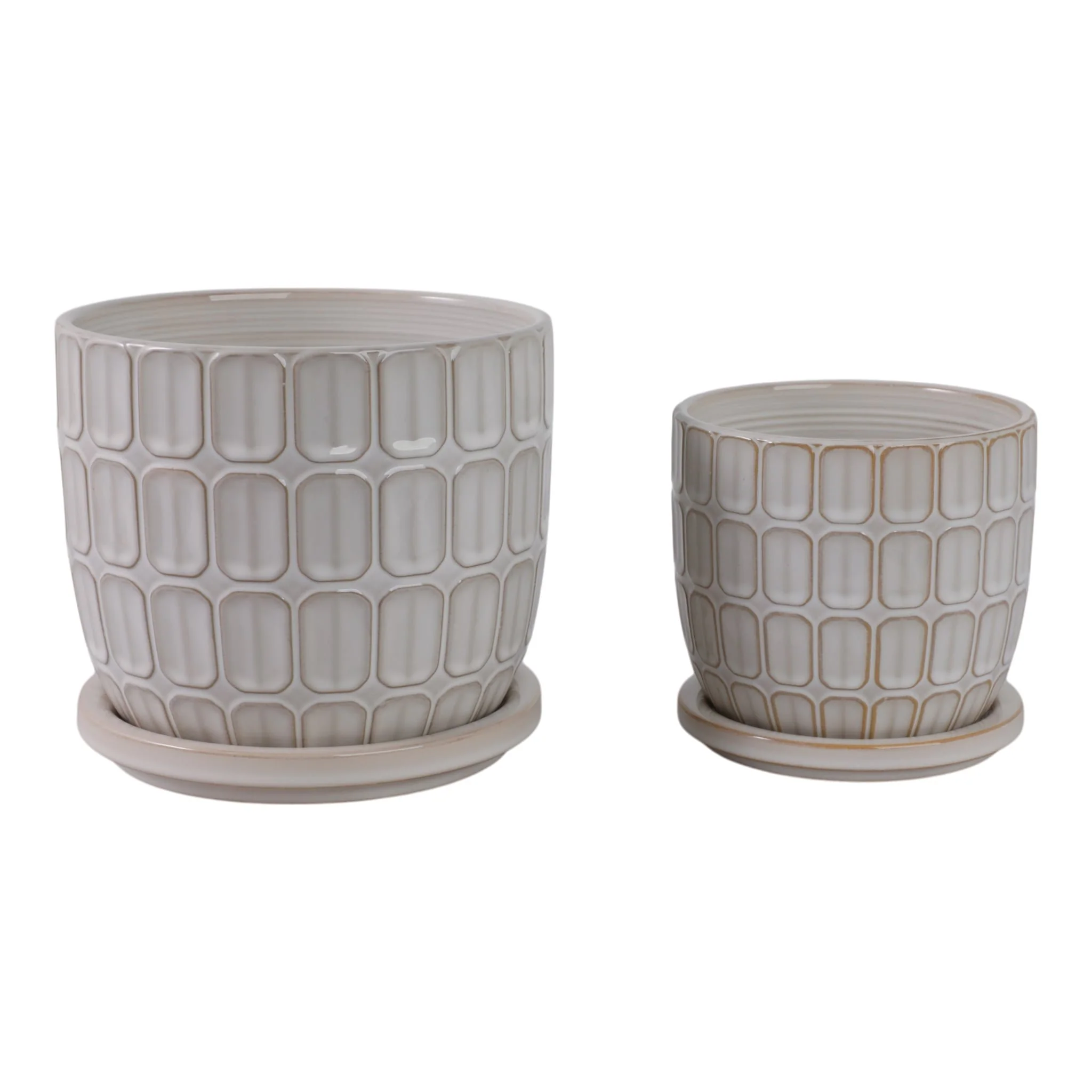 S/2 6/8" Squoval Design Saucer Planters, White - Image 4