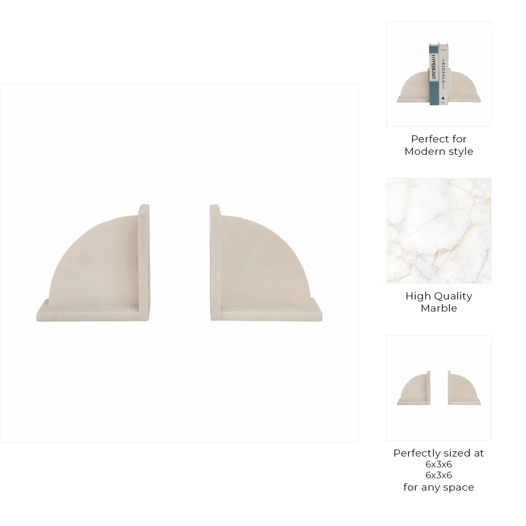 S/2 6" Alabaster Arc Bookends, White - Image 8