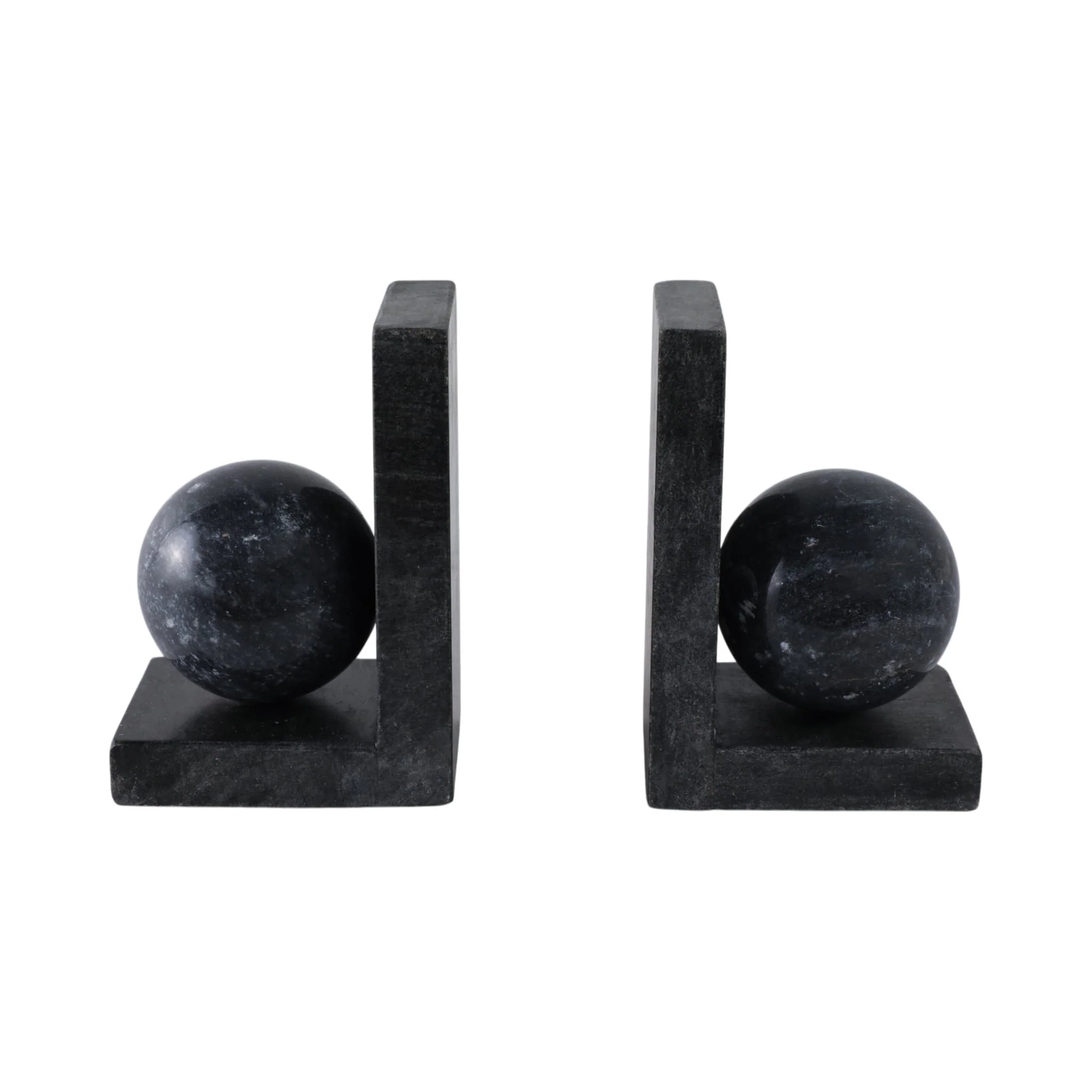 S/2 6" Marble Bookend With 3" Orb, Black