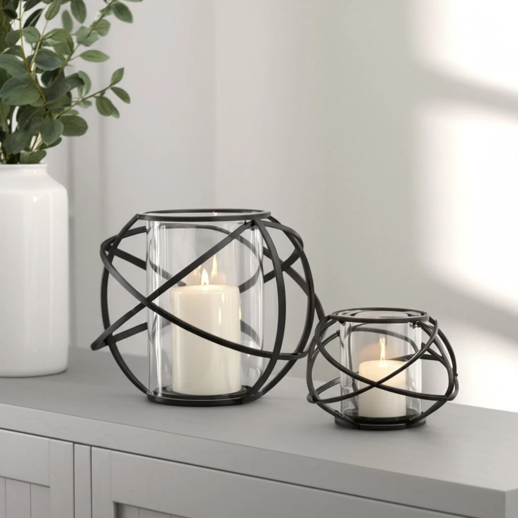 S/2 6" Orb Candle Holder , Black - Image 10