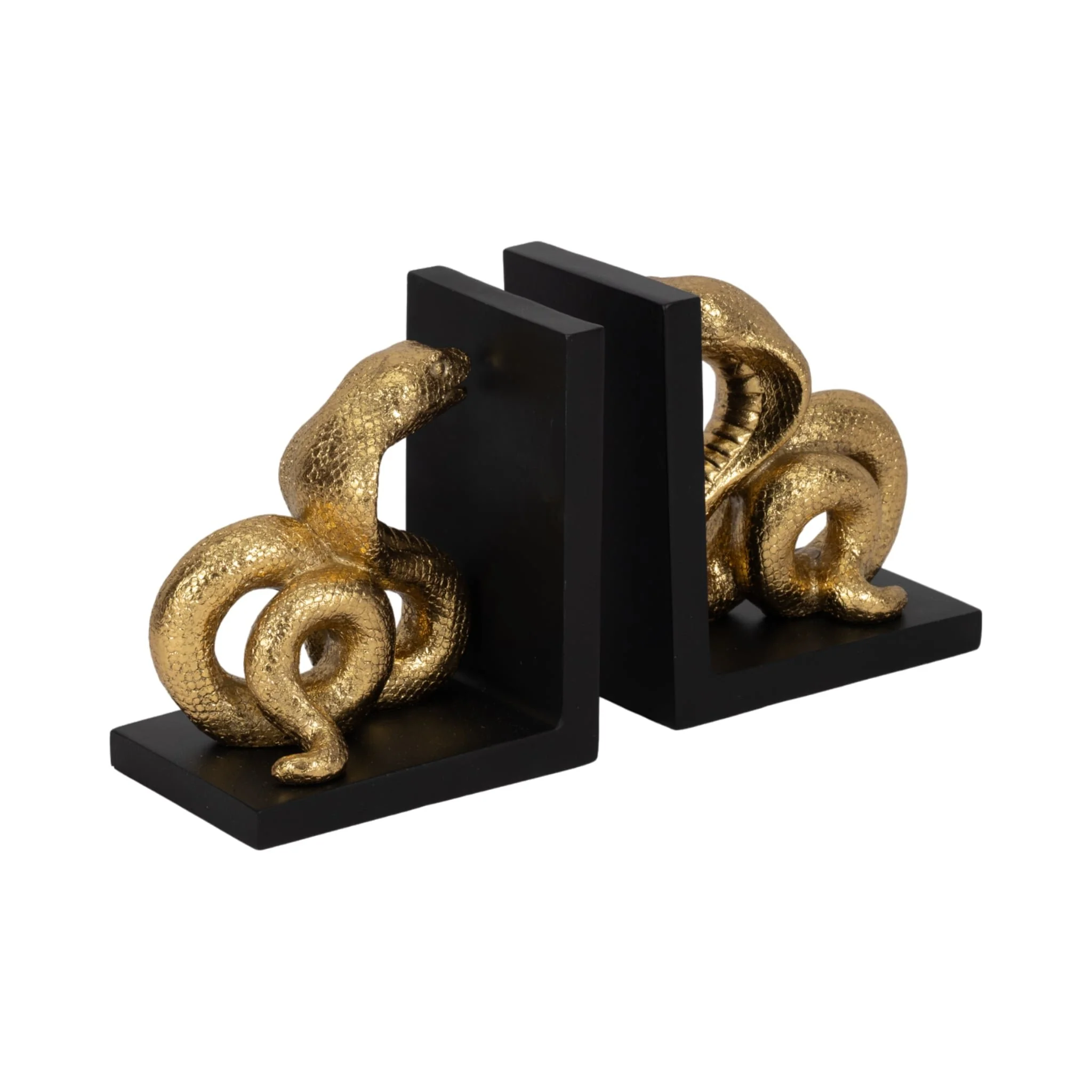 S/2 6" Snake Bookends, Gold/black - Image 3