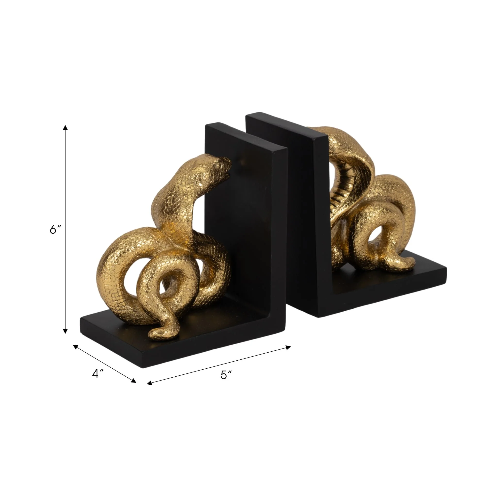 S/2 6" Snake Bookends, Gold/black - Image 7