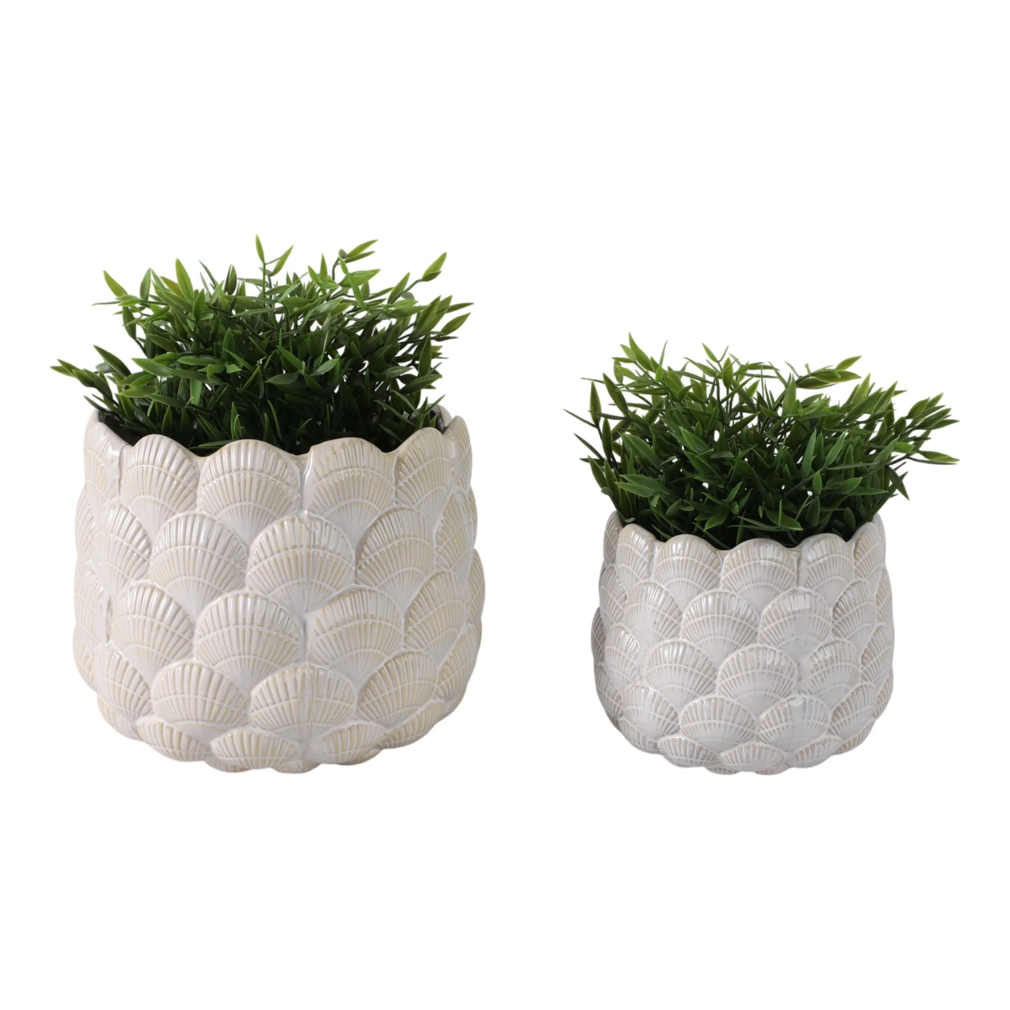 S/2 7/9" Seashell Planters, White - Image 2