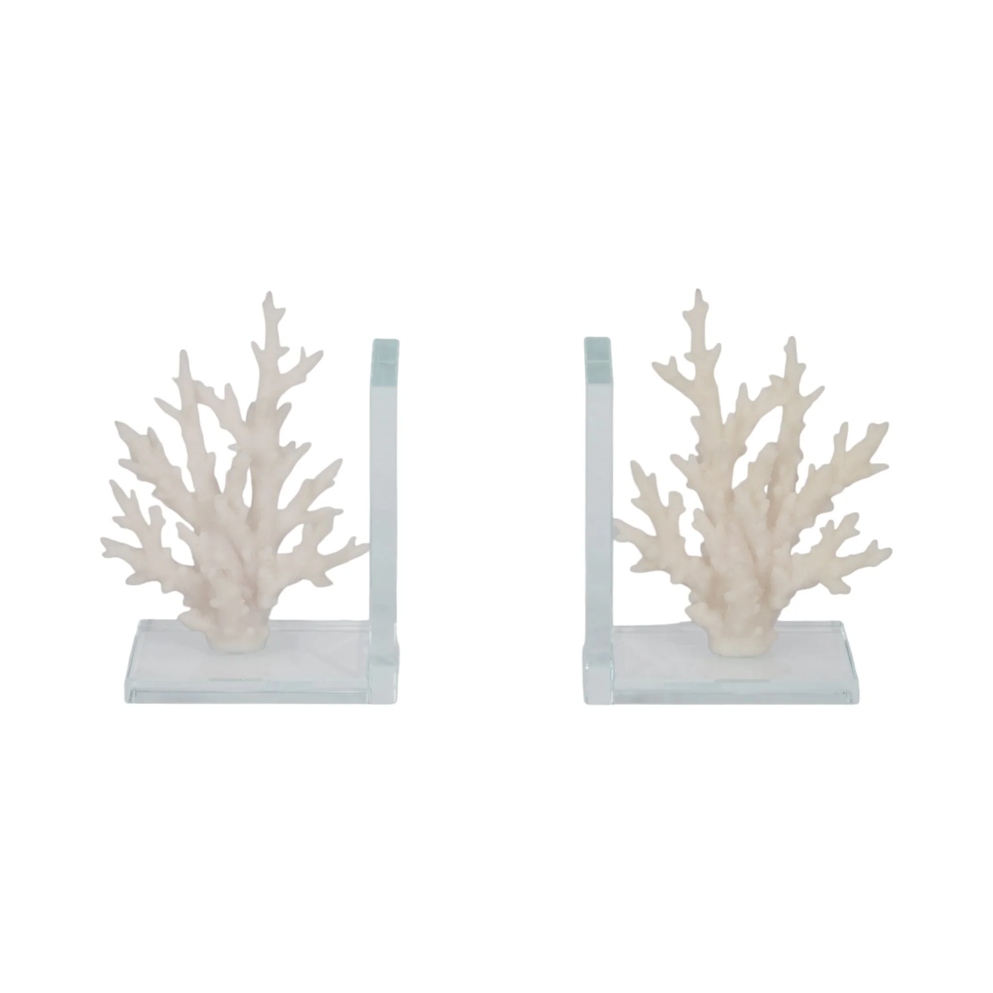 S/2 7" Coral On Glass Bookends, White