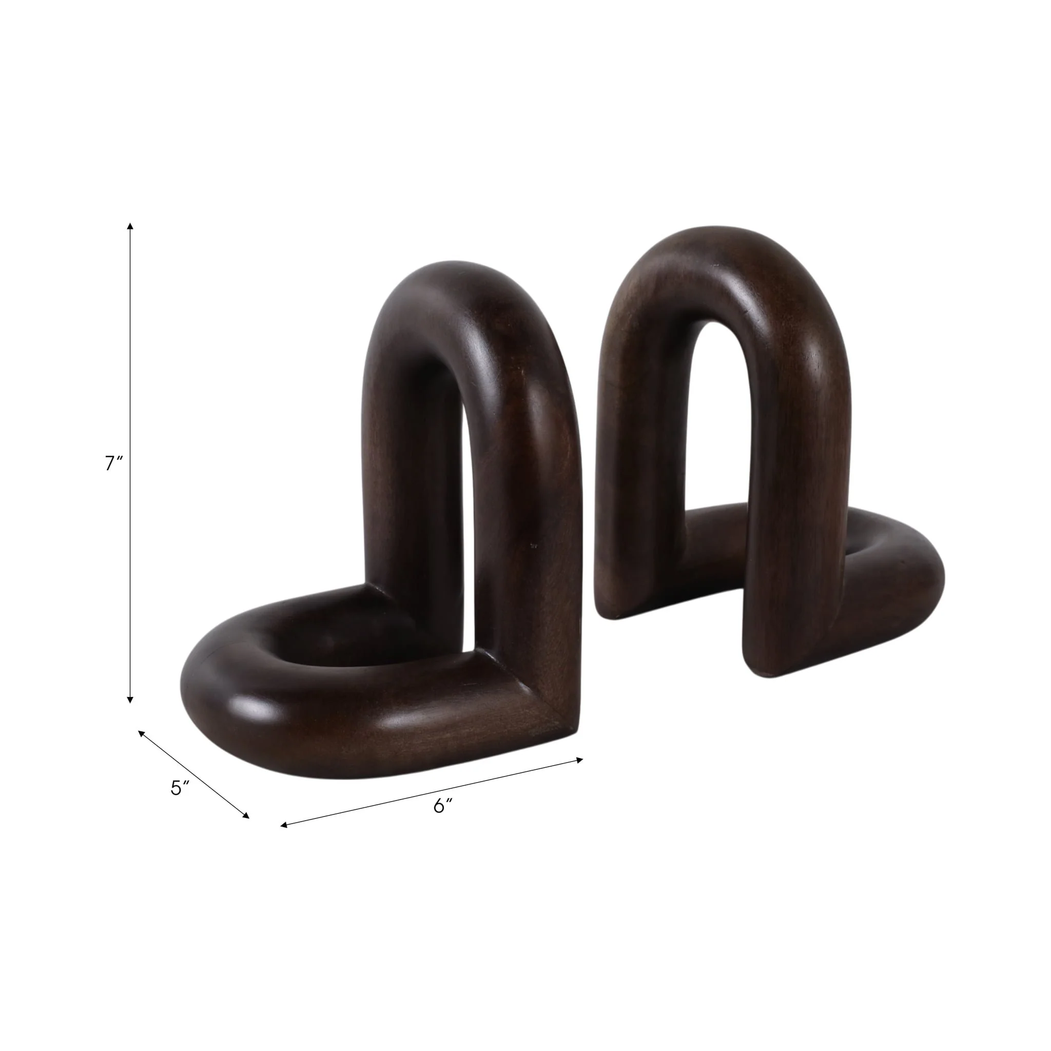 S/2 7" Loopy Wood Bookends Set, Dark Brown - Image 7