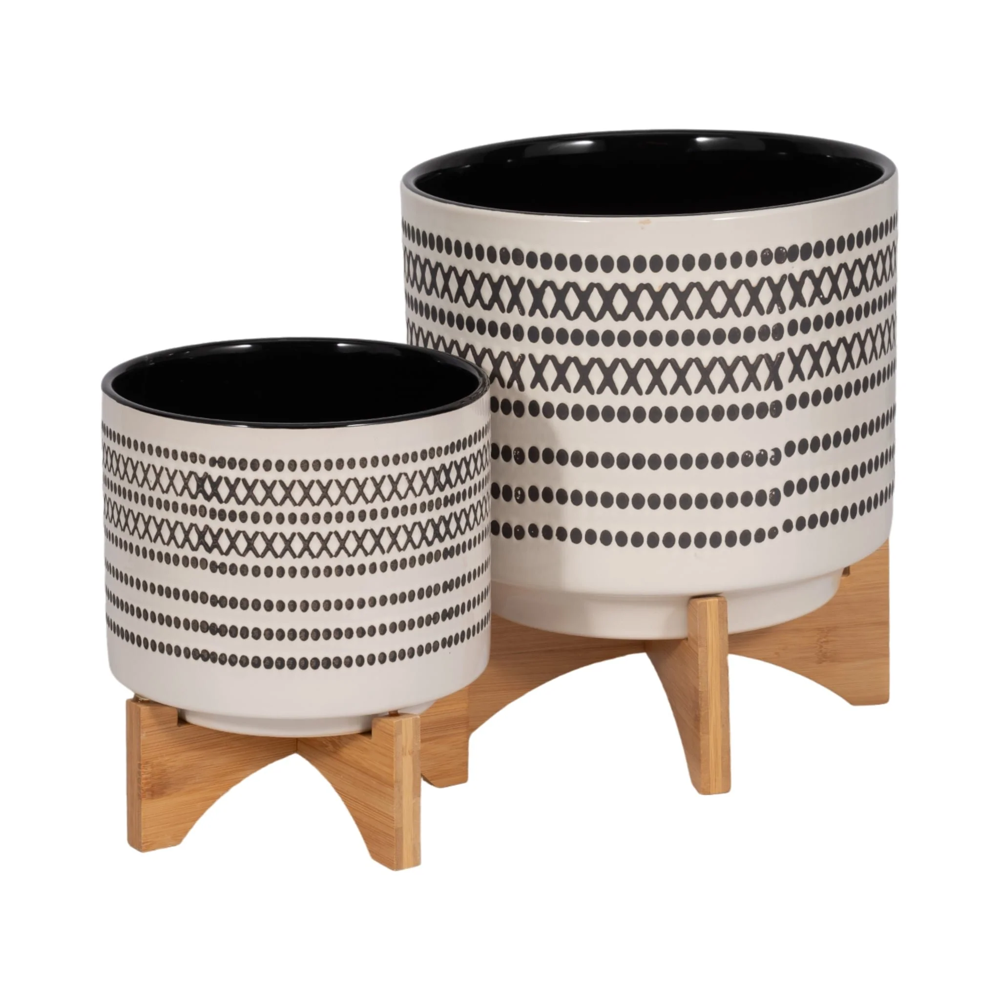 S/2 8/10" Aztec Planter W/ Wood Stand, Gray - Image 5