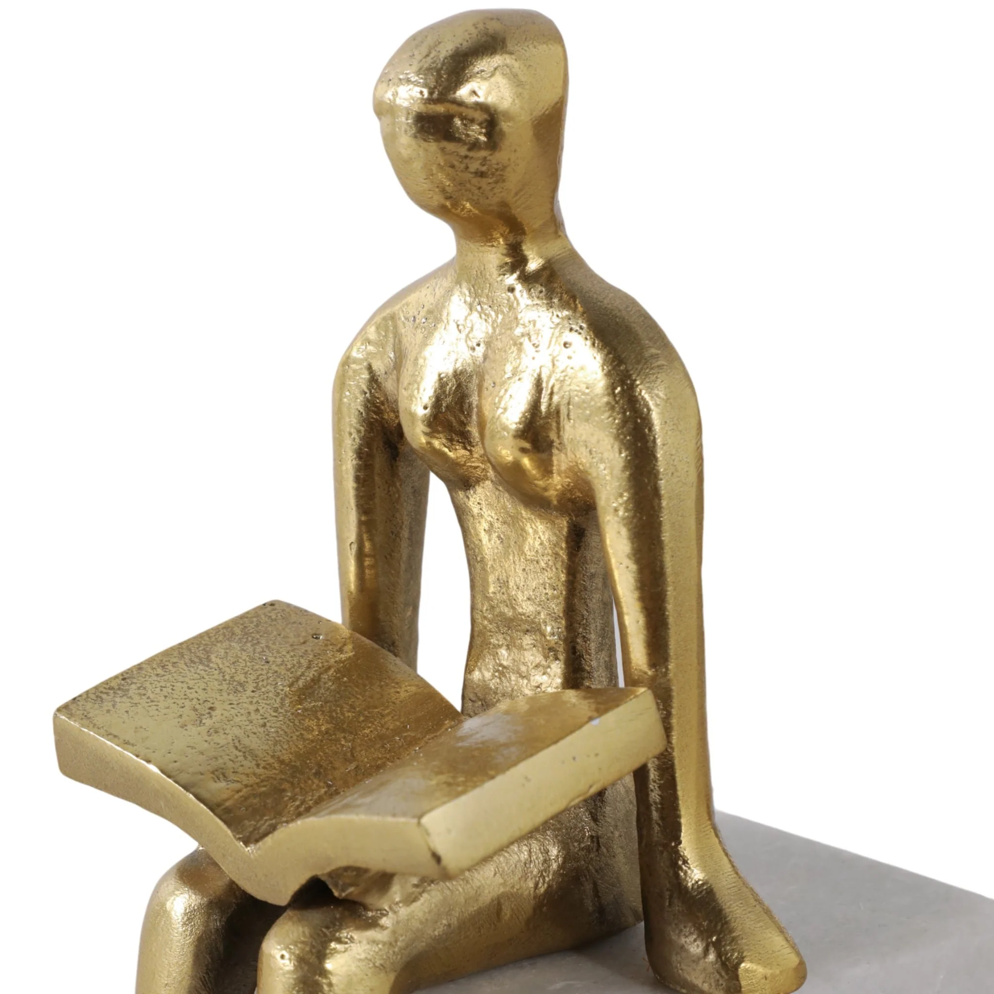 S/2 8" Reading On Marble Stand Bookends, Gold/whit - Image 4