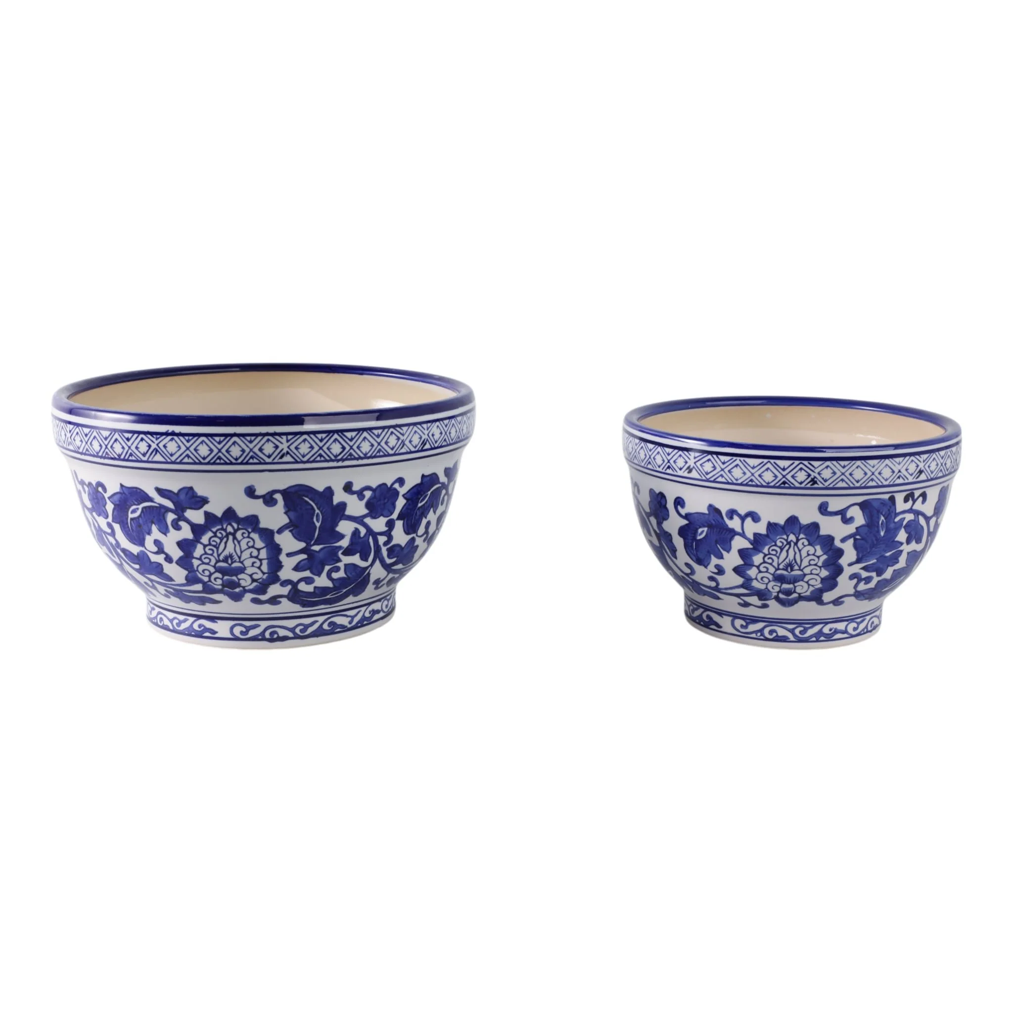 S/2 9/11" Bowl Chinoiserie Planters, Blue/wht - Image 2