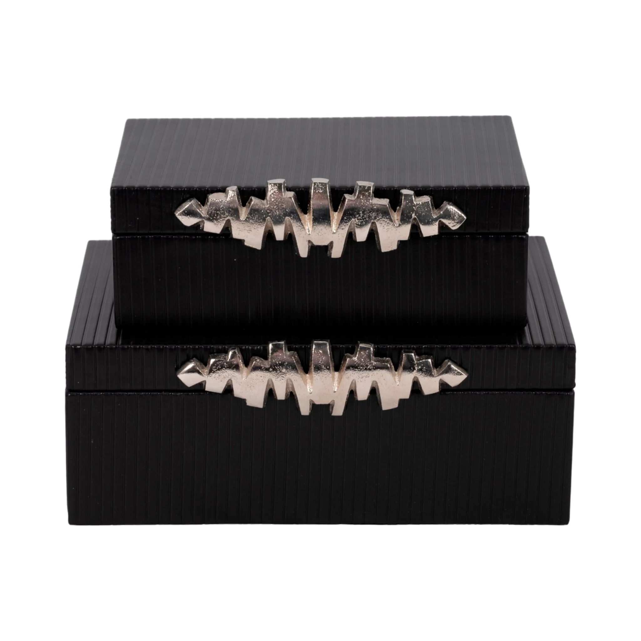 S/2 9/11" Boxes With Lines & Silver Handle, Black