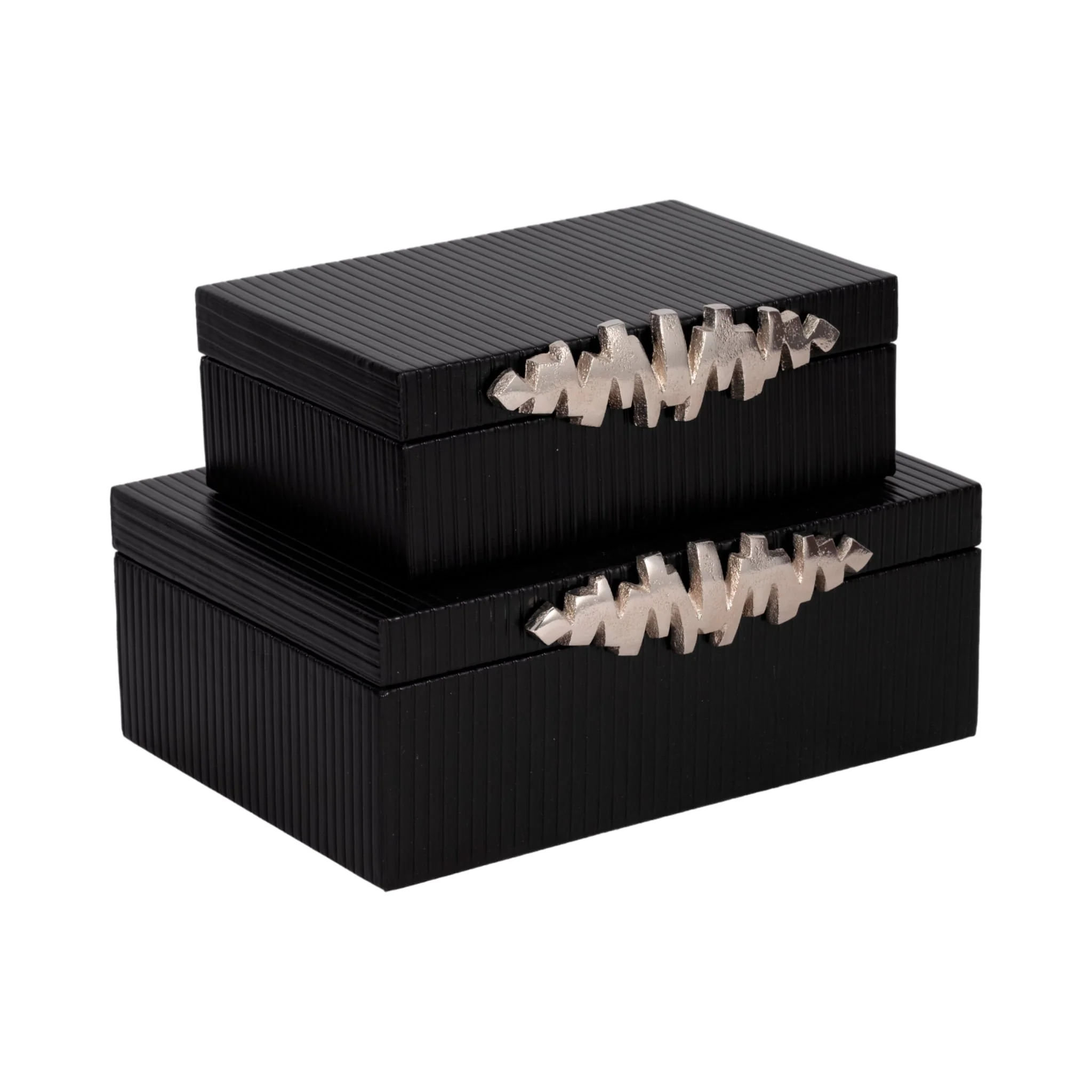S/2 9/11" Boxes With Lines & Silver Handle, Black - Image 2