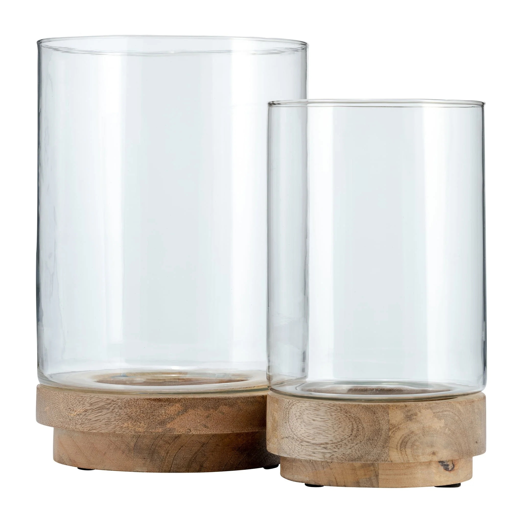 S/2, 9/11" Hurricane Candle Holder On Wood Base, N - Image 2