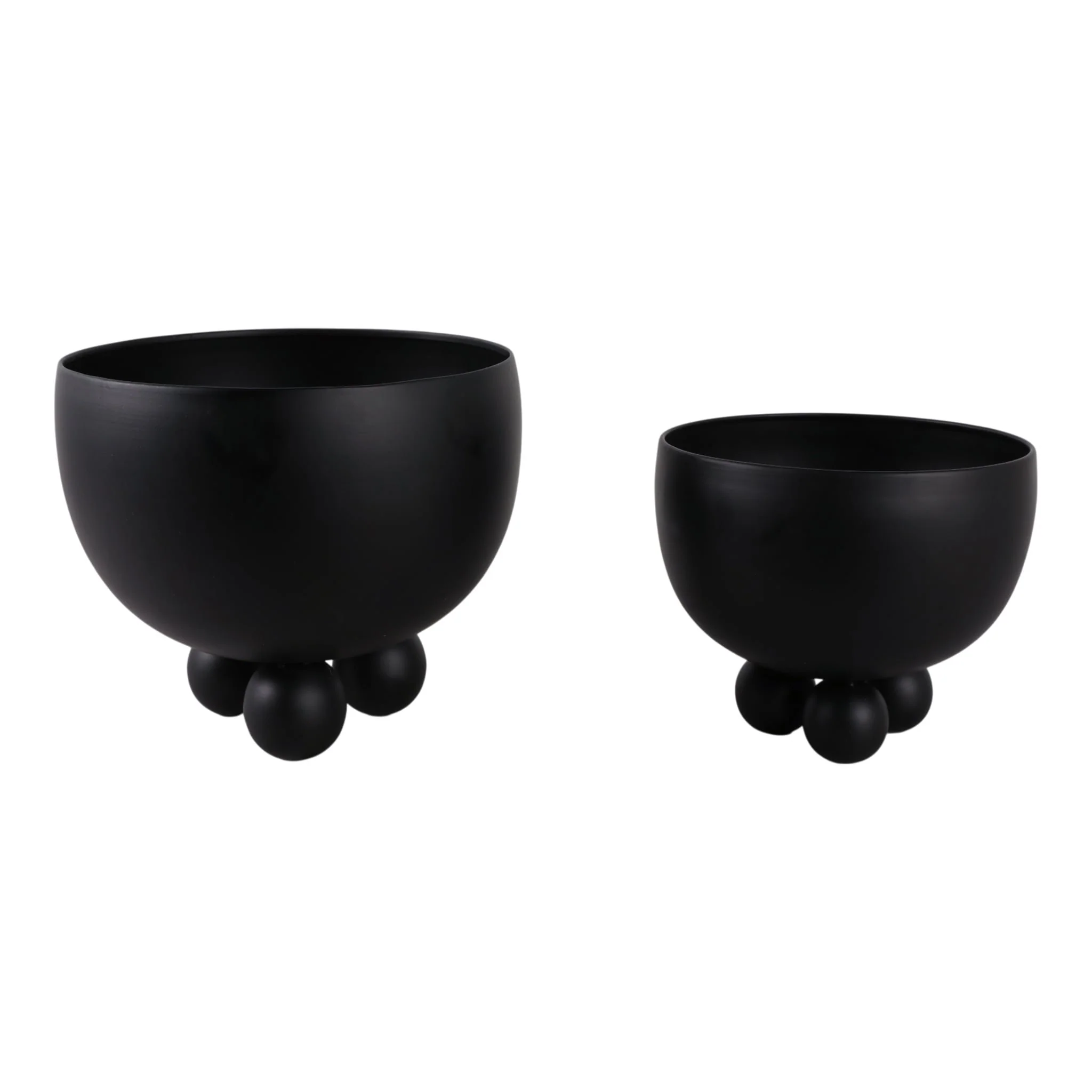 S/2 9/11" Metal Bowl Planter With Ball Feet, Black