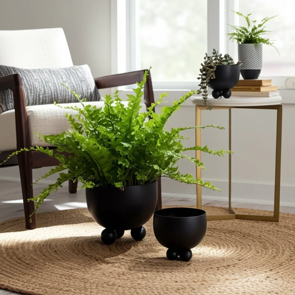 S/2 9/11" Metal Bowl Planter With Ball Feet, Black - Image 7