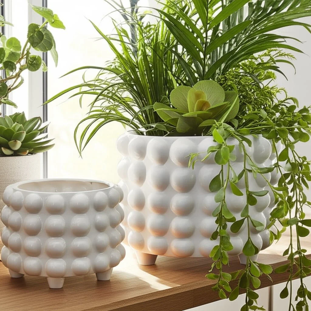 S/2 9/12" Bubble Planters, White - Image 8