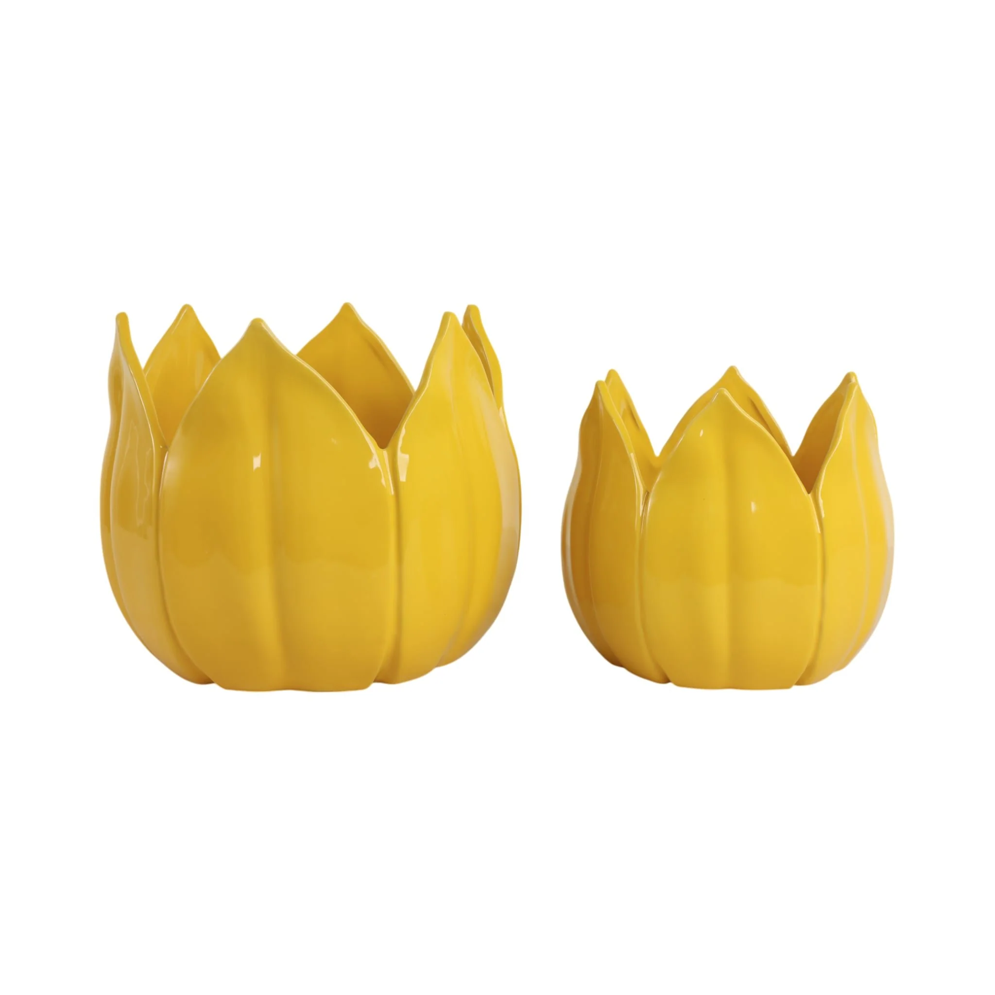 S/2 9/12" Petal Planters, Yellow