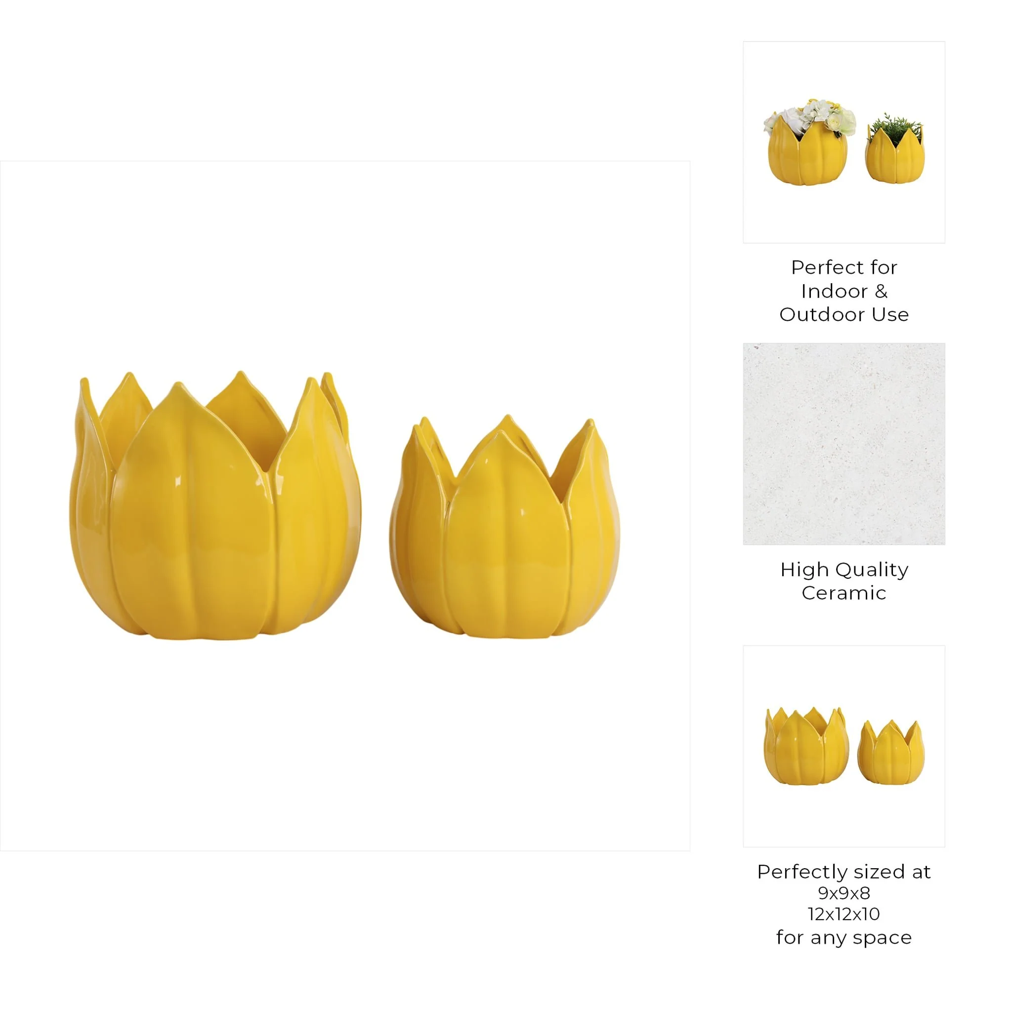 S/2 9/12" Petal Planters, Yellow - Image 8