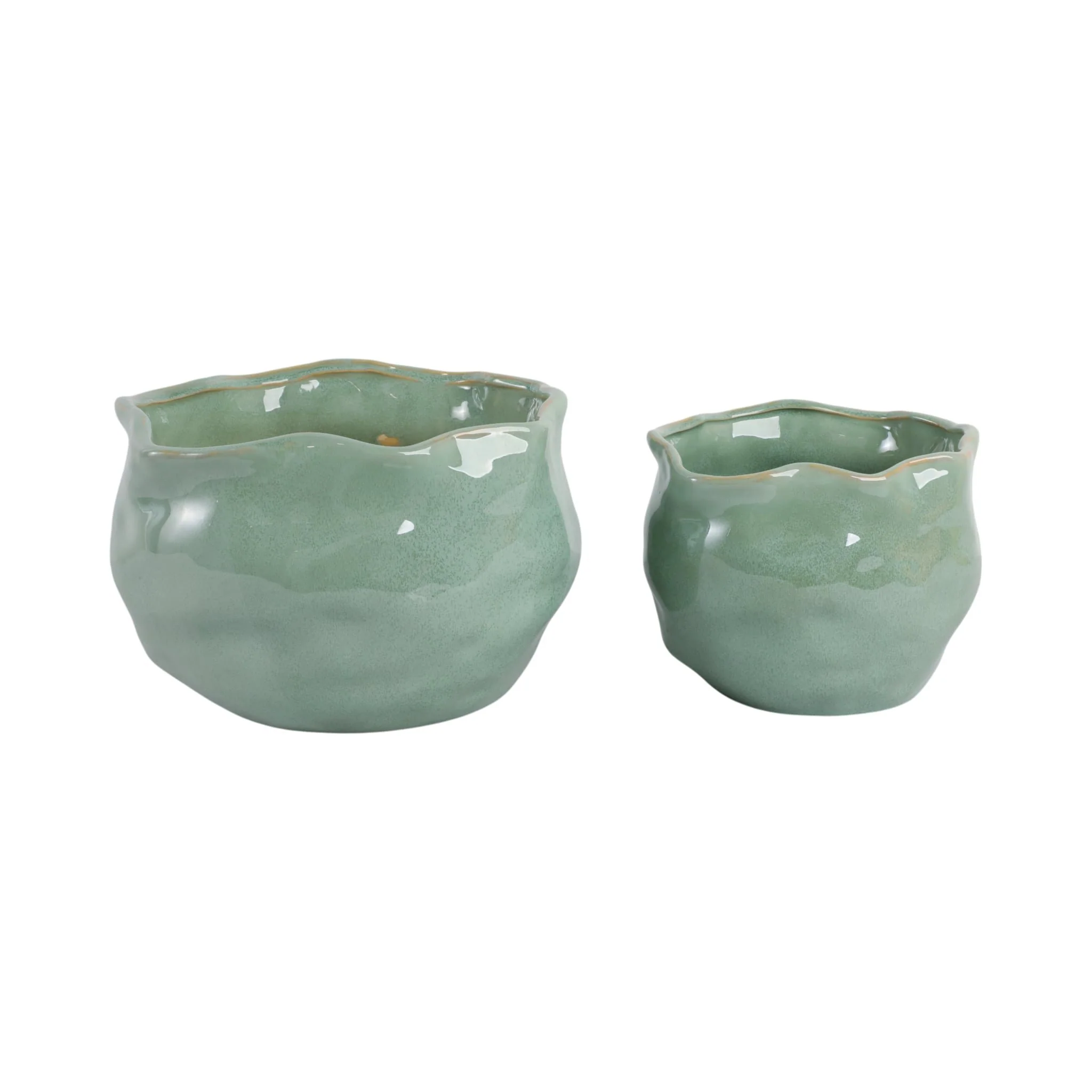 S/2 9/12" Round Wavy Edge Planters, Sage Green - Image 4