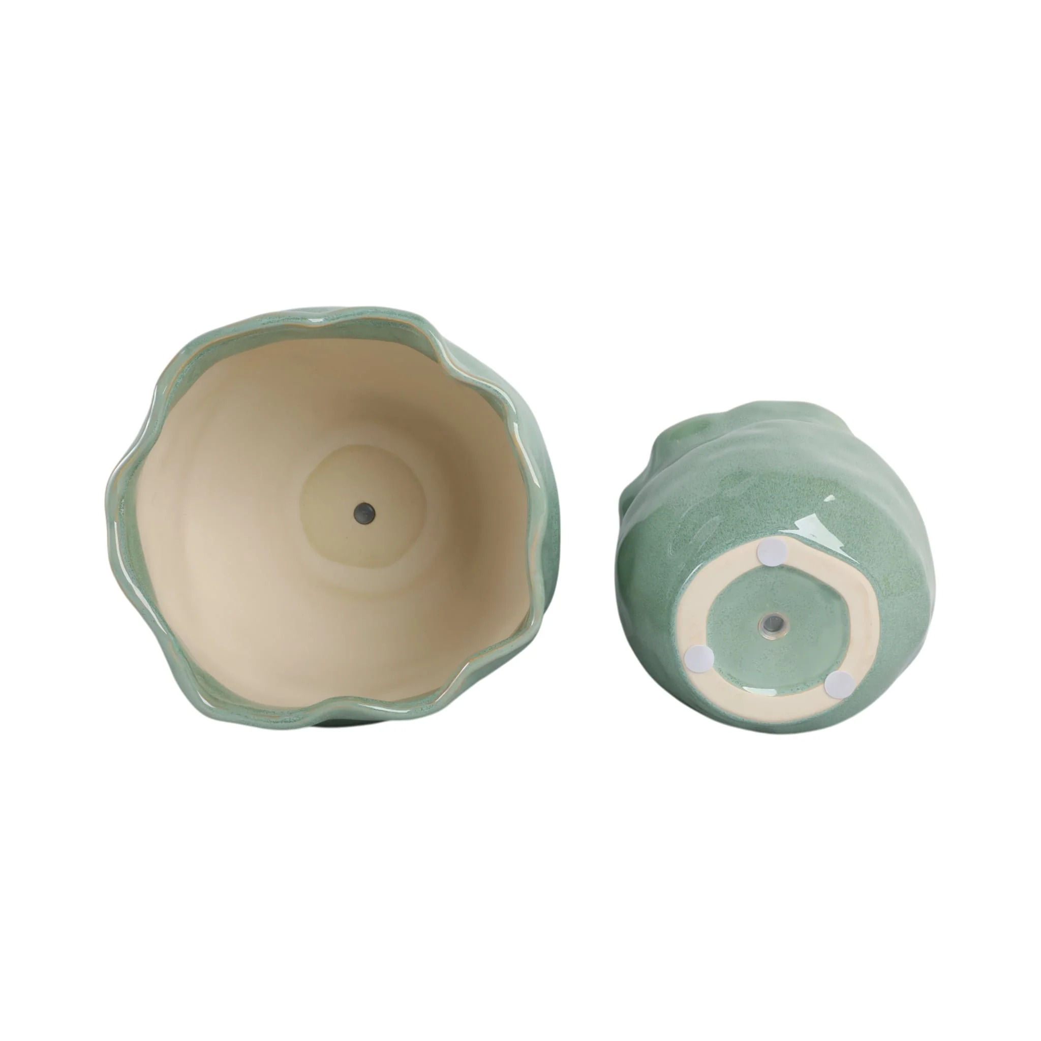 S/2 9/12" Round Wavy Edge Planters, Sage Green - Image 7