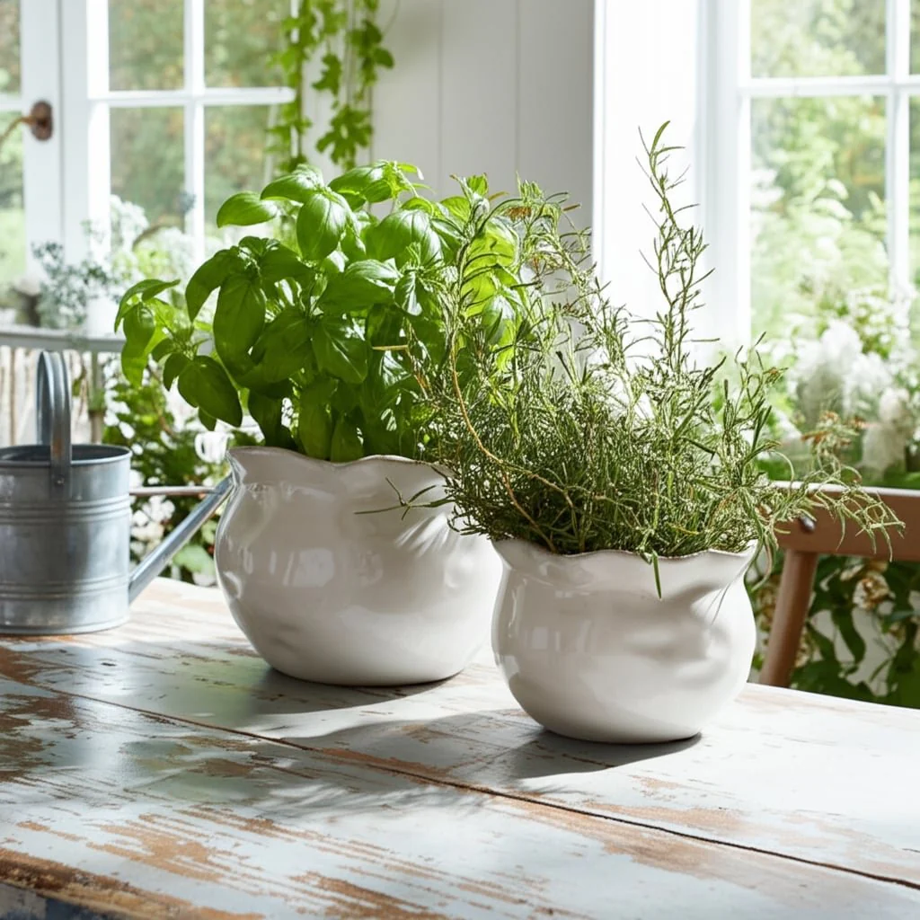 S/2 9/12" Round Wavy Edge Planters, White - Image 11