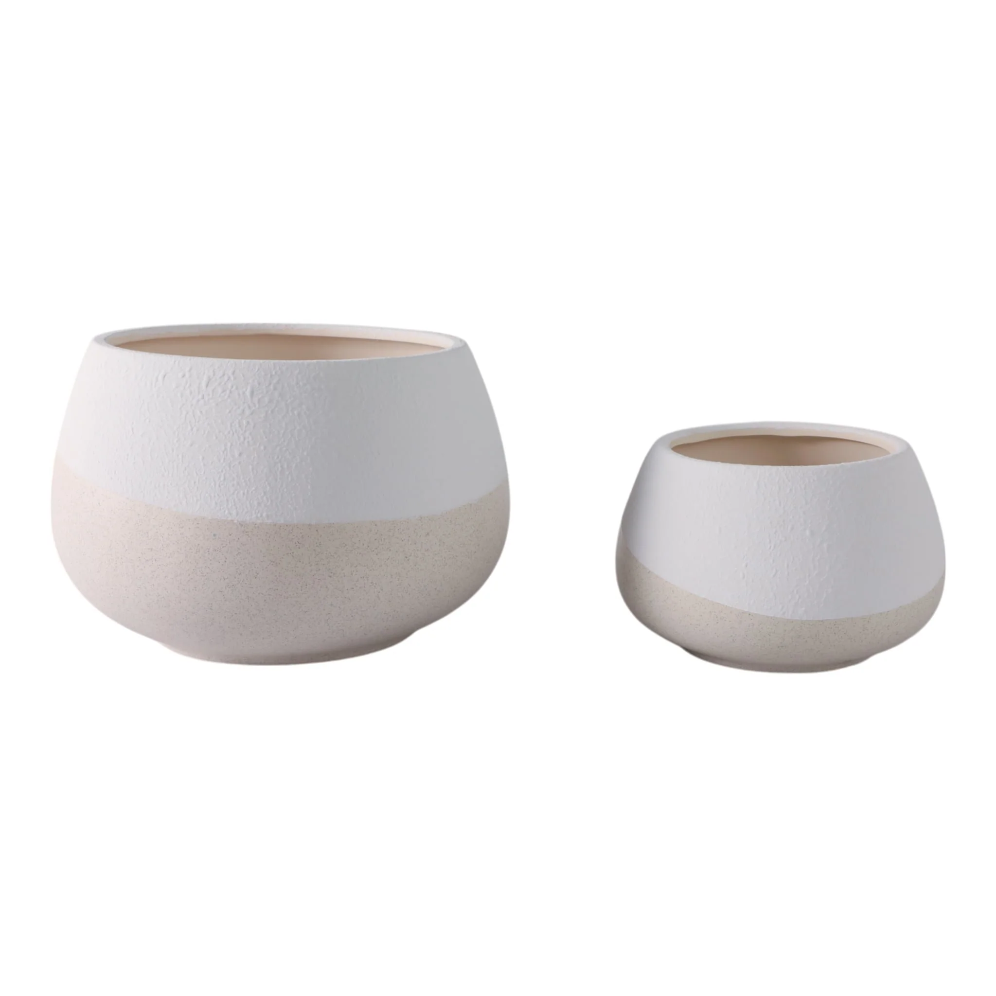 S/2 9/12" Textured Half-dipped Planters,wht/tan - Image 2