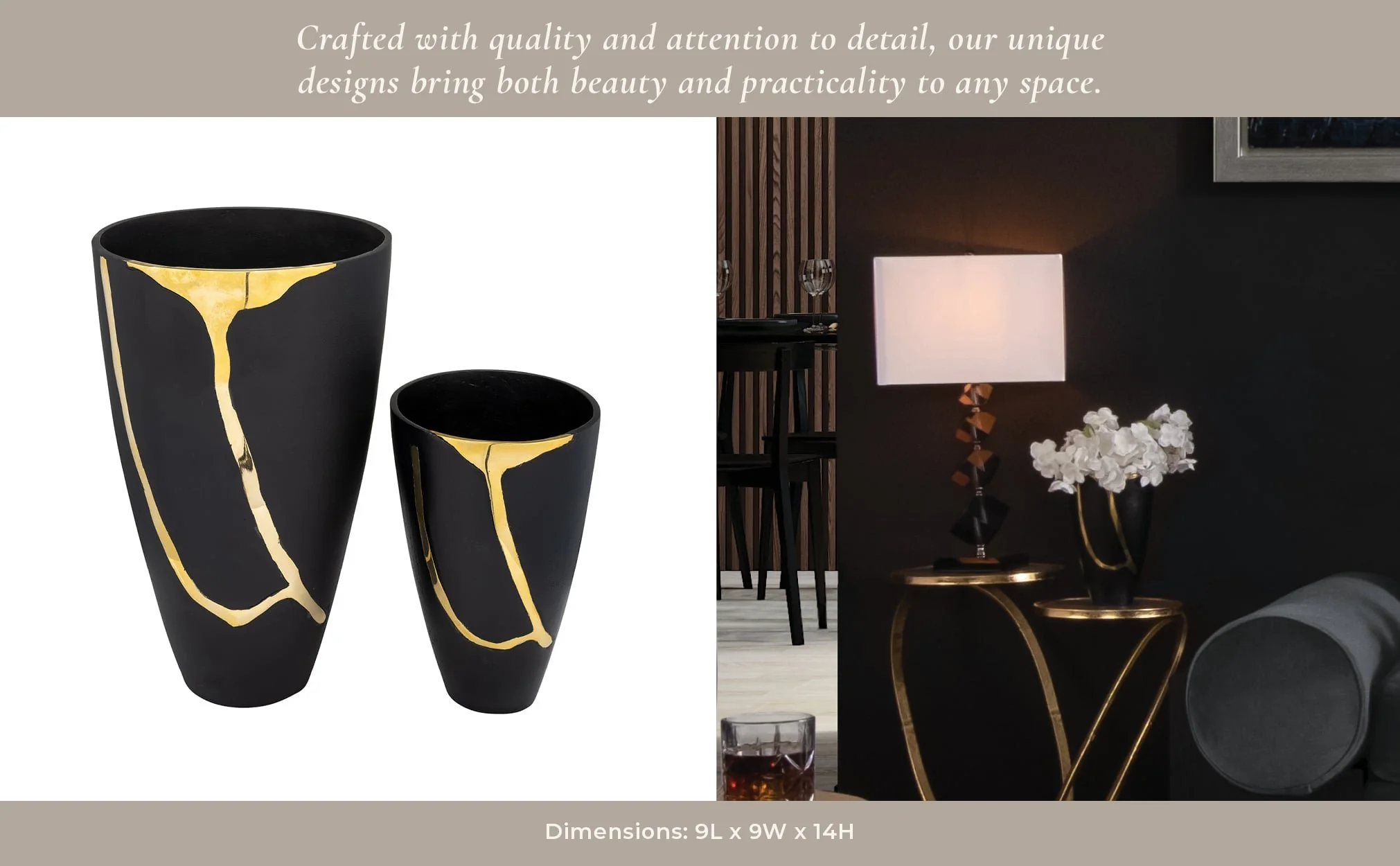 S/2 9/14", Metal Cracked Design Vases, Brass/cha - Image 16