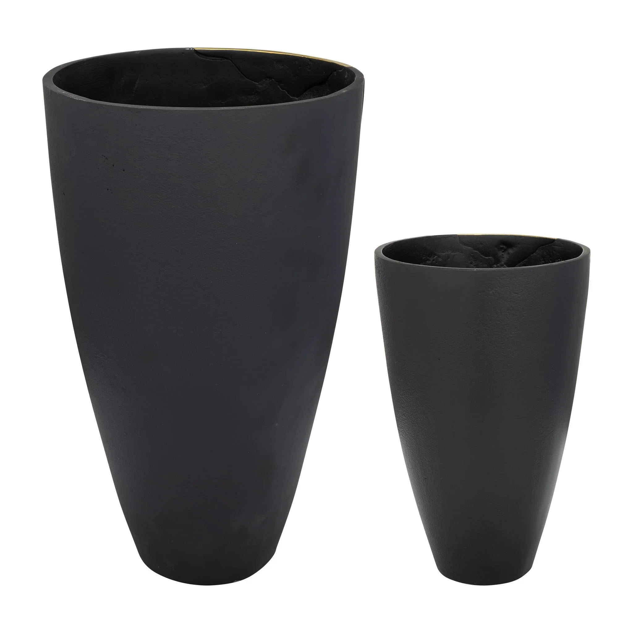 S/2 9/14", Metal Cracked Design Vases, Brass/cha - Image 4