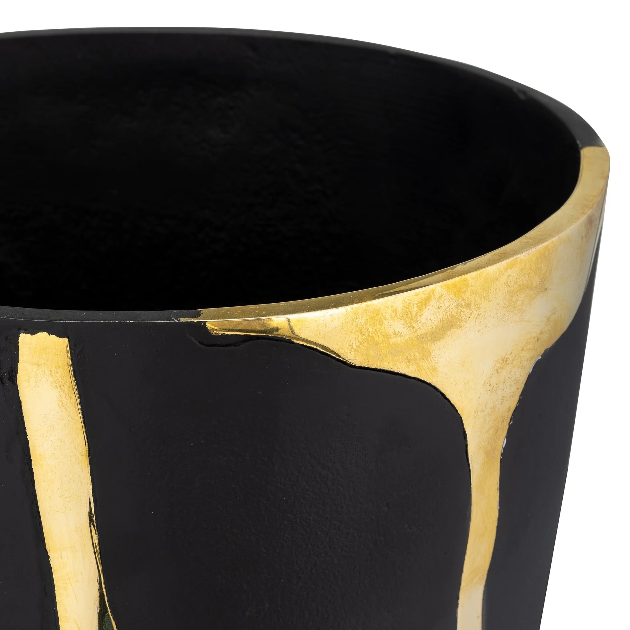 S/2 9/14", Metal Cracked Design Vases, Brass/cha - Image 5