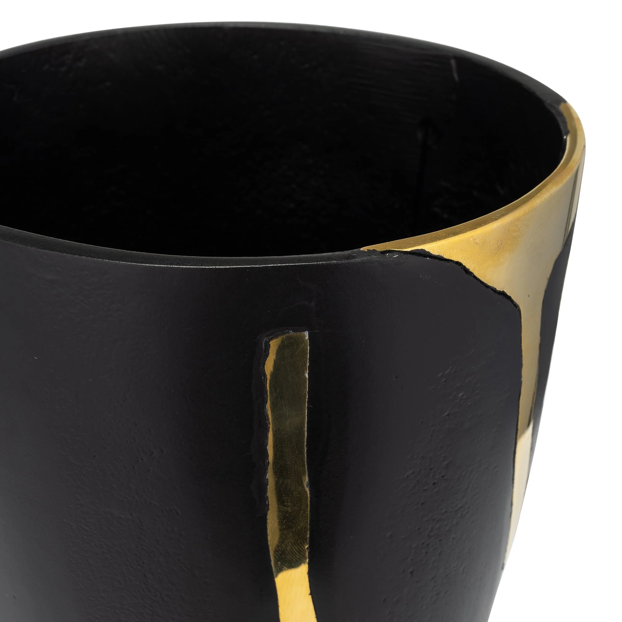 S/2 9/14", Metal Cracked Design Vases, Brass/cha - Image 6