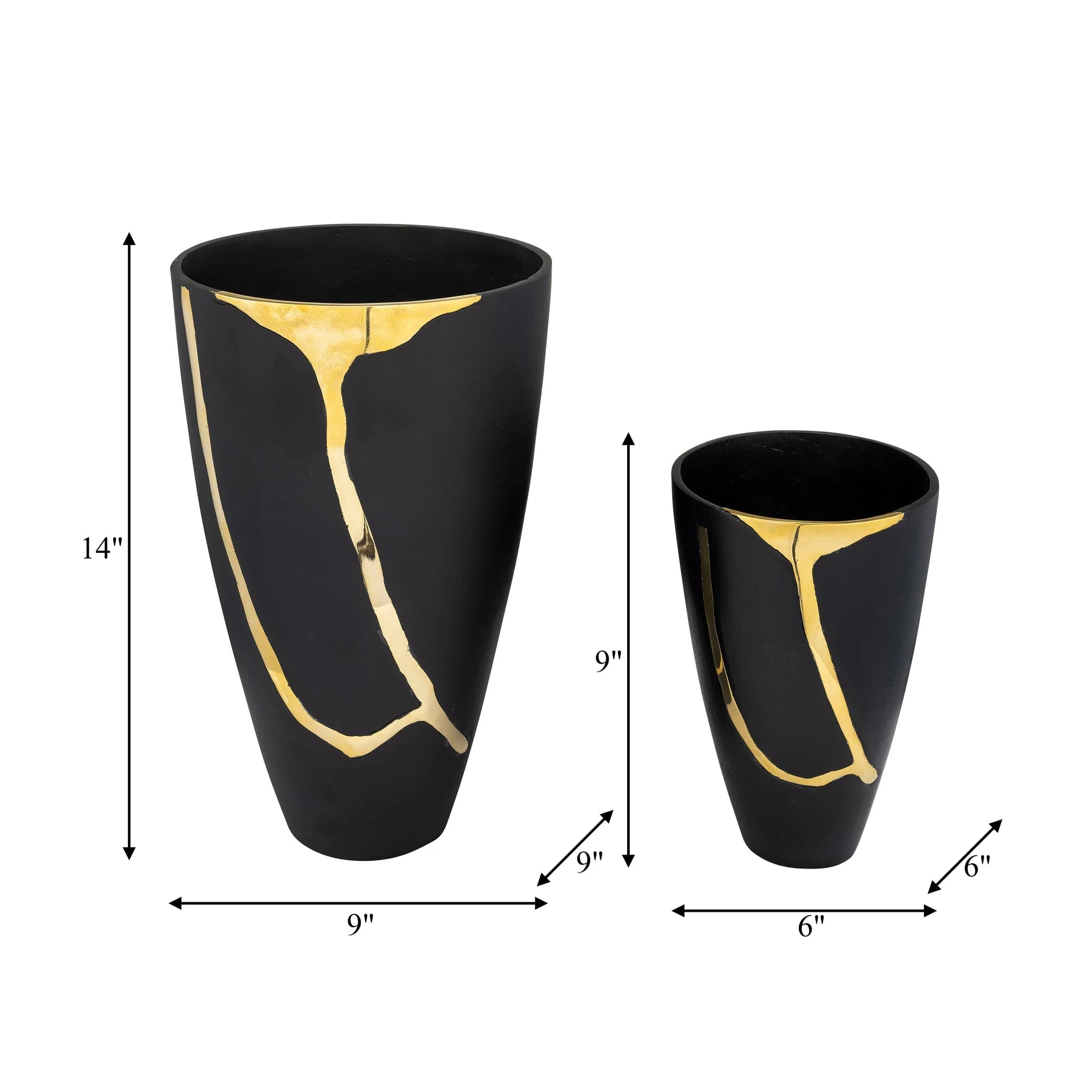 S/2 9/14", Metal Cracked Design Vases, Brass/cha - Image 9