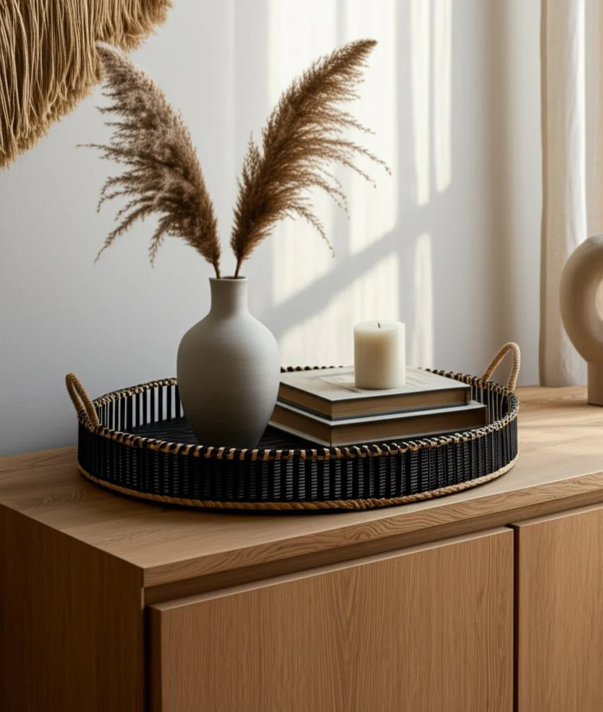 S/2 Bamboo 24/30" Round Trays, Black - Image 10