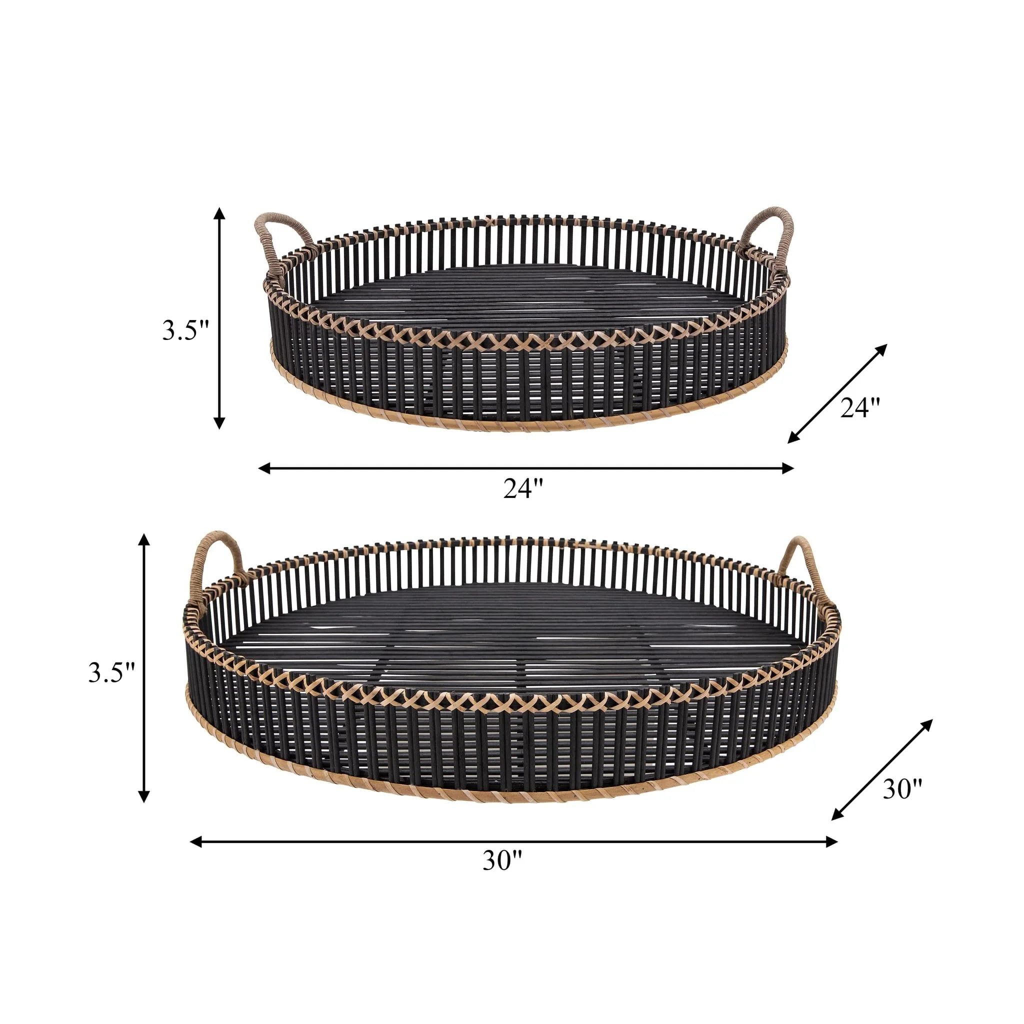 S/2 Bamboo 24/30" Round Trays, Black - Image 7