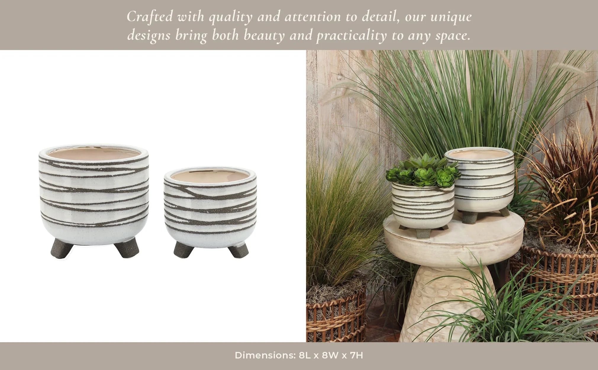 S/2 Ceramic 6/8" Footed Planter, White - Image 5